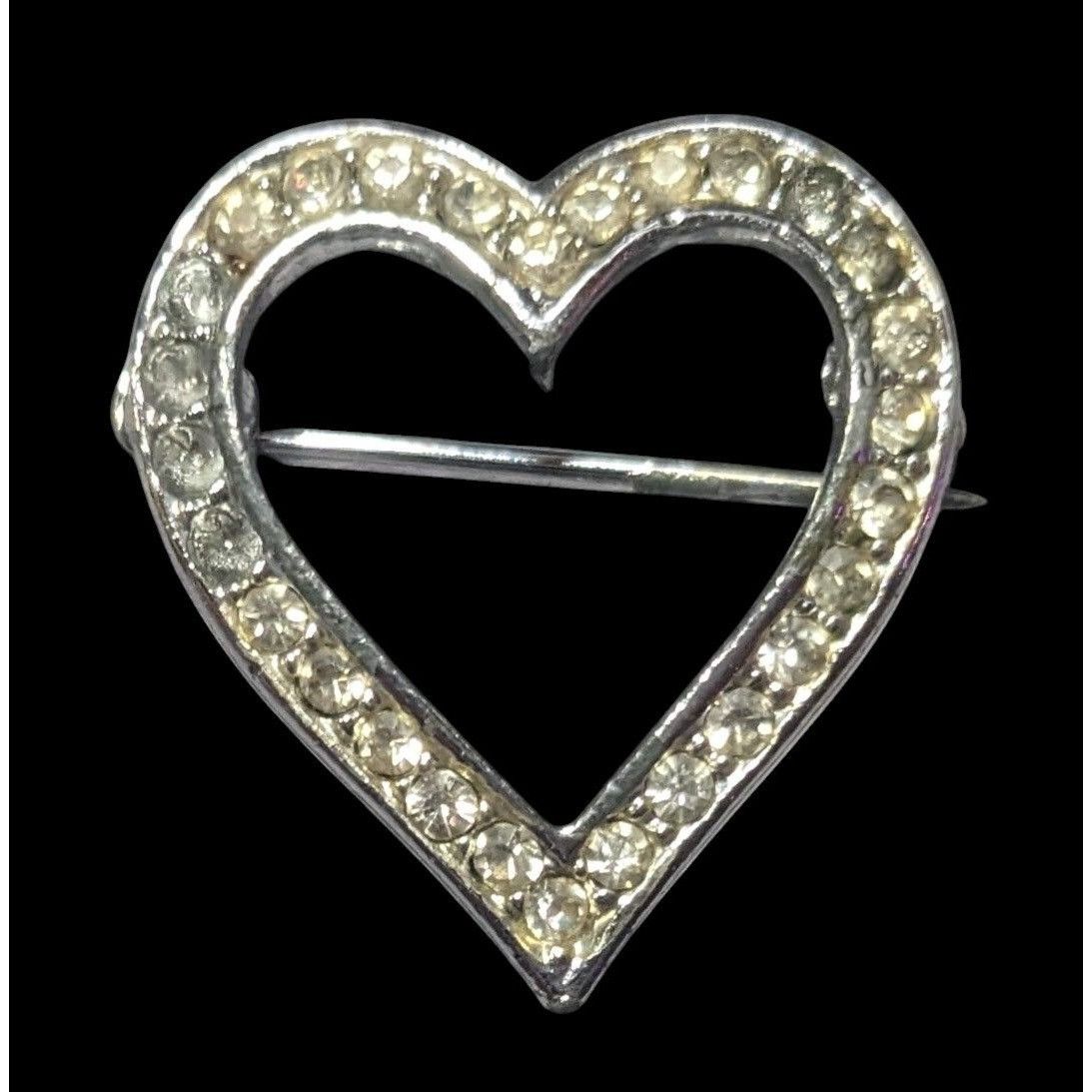 Other Vintage Open Heart Rhinestone Silver Tone Brooch Size ONE SIZE - 1 Thumbnail