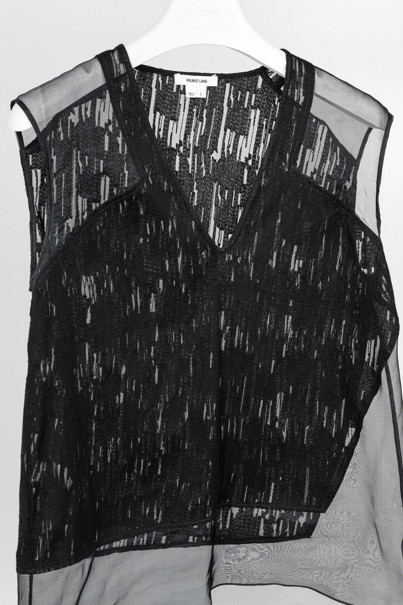 Helmut Lang Helmut Lang Black Sheer Silk Thread Stitch Top Size L / US 10 / IT 46 - 3 Thumbnail