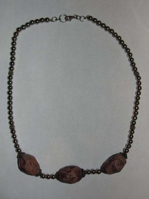 Designer Silver Beaded Necklace & Large Faceted Leopardskin Jasper Size ONE SIZE - 2 Thumbnail