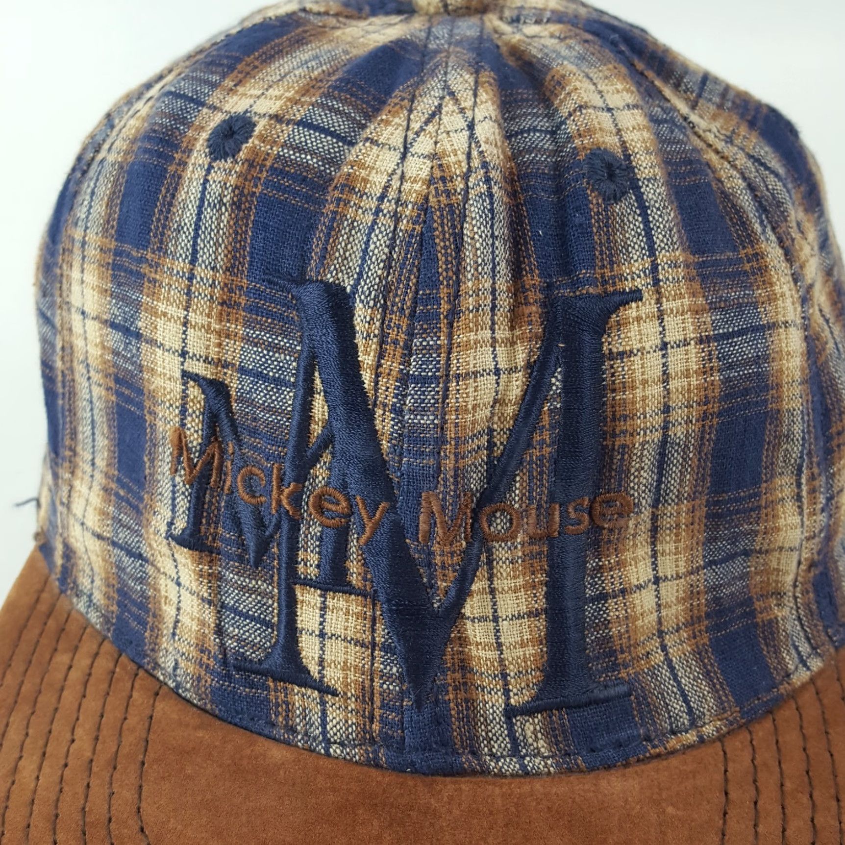 Disney VINTAGE Disney Mickey Mouse Plaid Baseball Cap Hat One Size Blue Adjustable Cartoon 90s Mens Size ONE SIZE - 2 Thumbnail