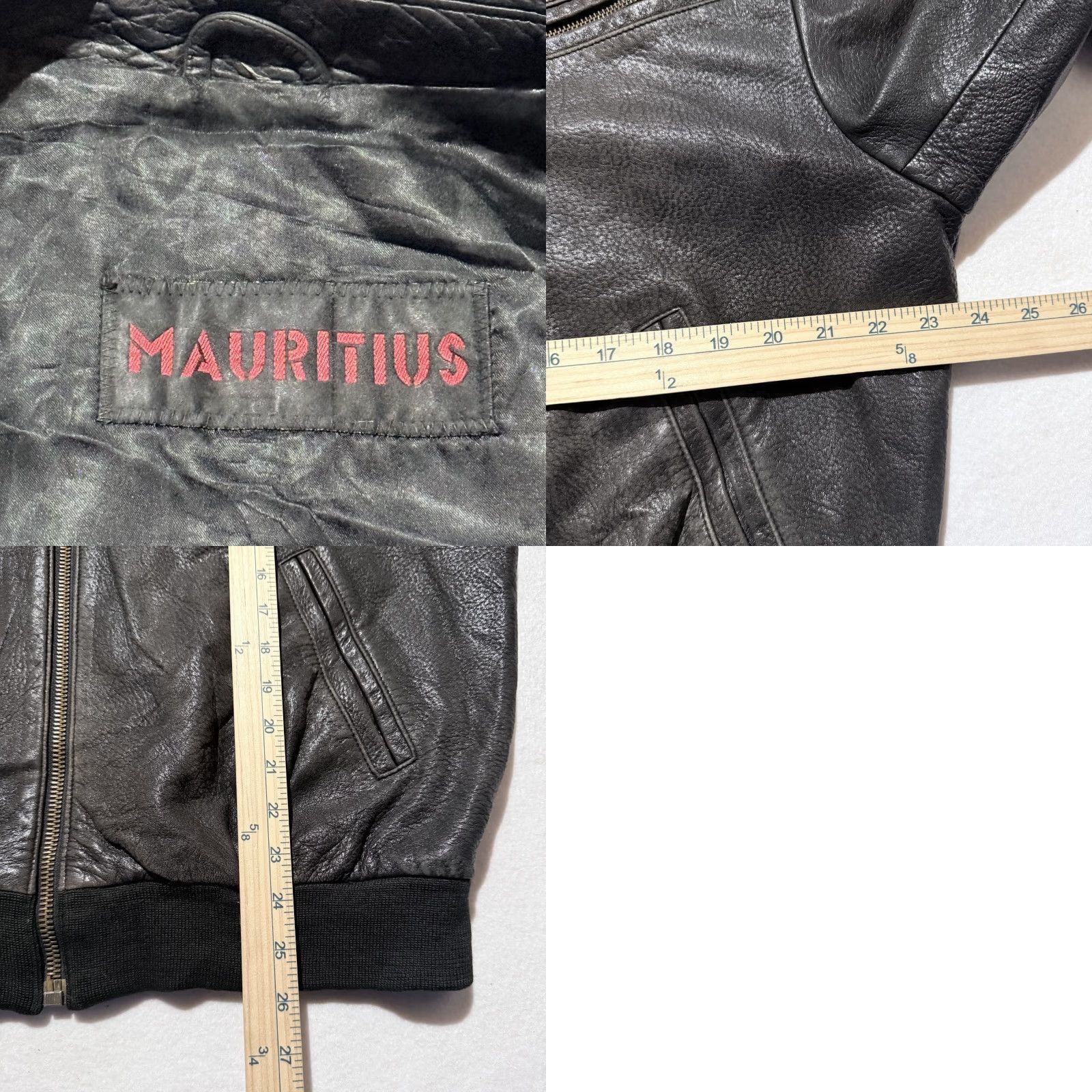 Vintage VINTAGE Mauritius Distressed Leather Full Zip Bomber Jacket Men's Black Retro Biker Jacket/Coat Size US XL / EU 56 / 4 - 9 Thumbnail