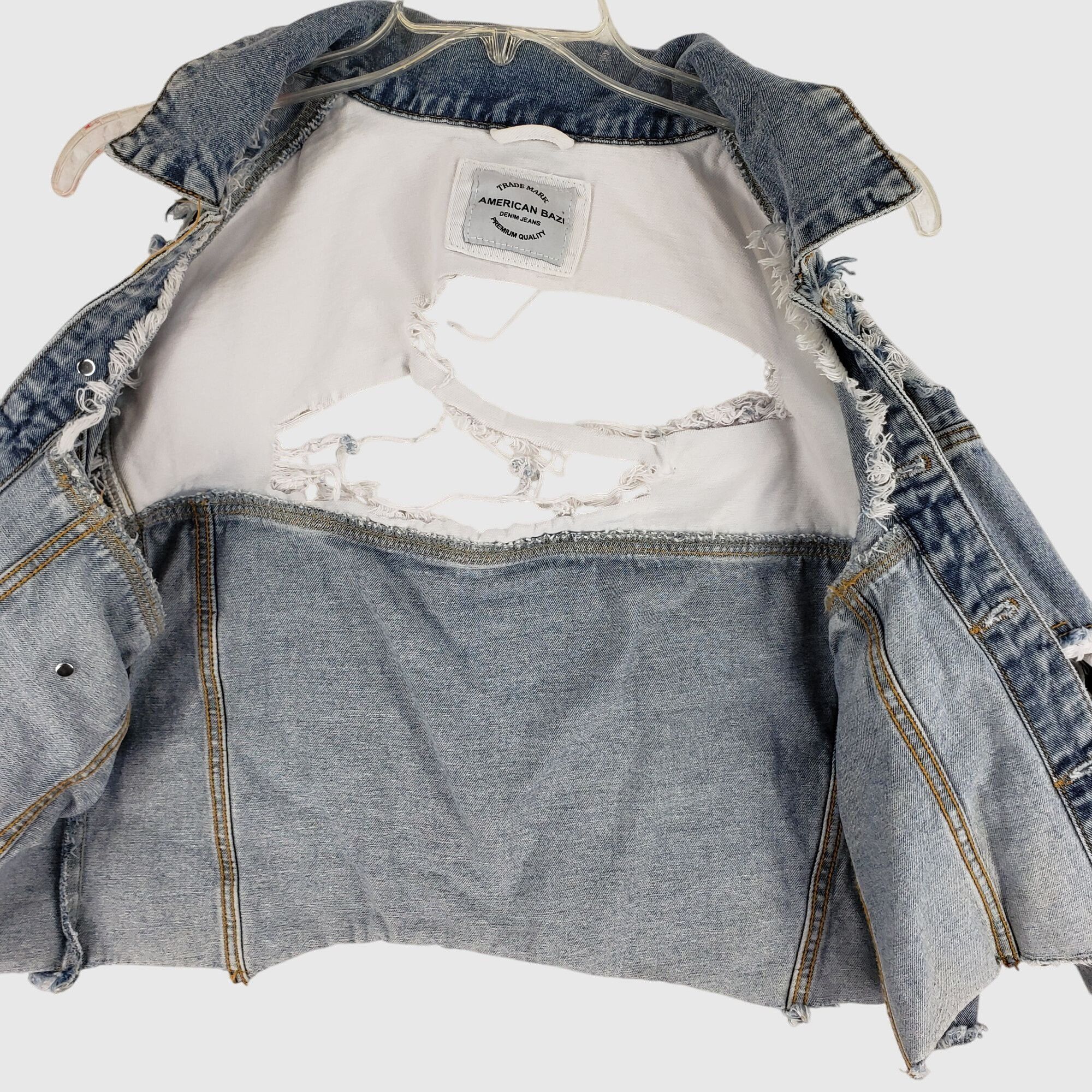 Other American Bazi Womens Cropped Distressed Denim Jacket Sz S Size S / US 4 / IT 40 - 3 Thumbnail