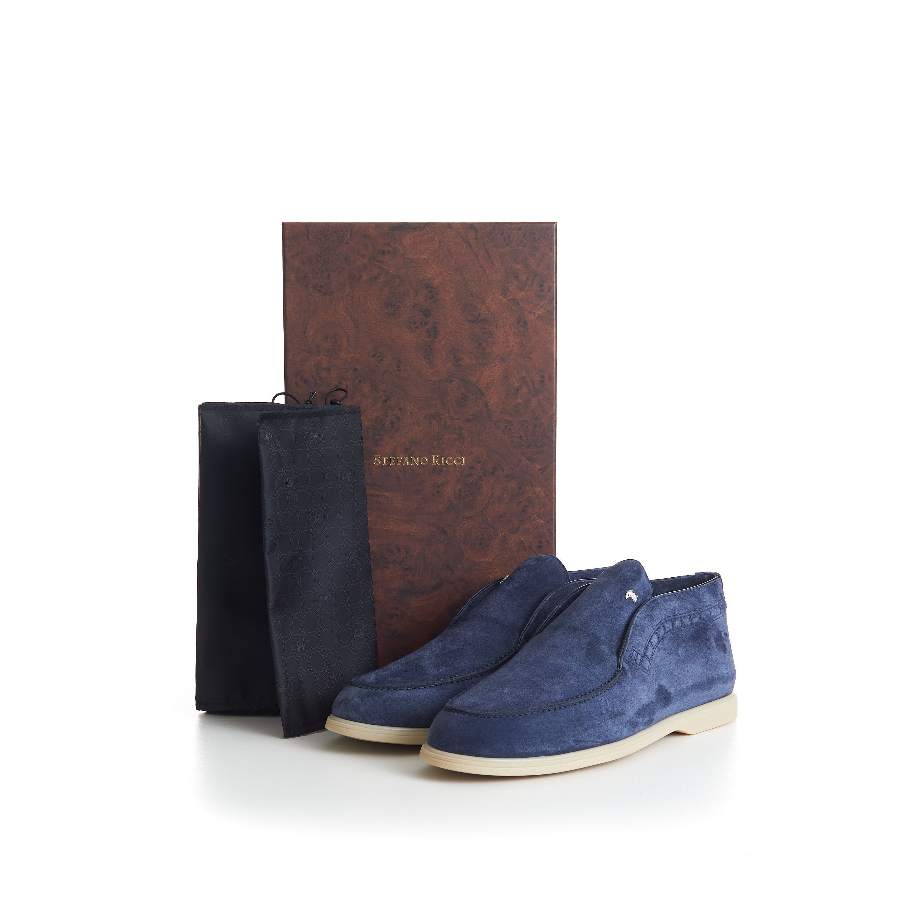 Stefano Ricci Blue Suede Slip-On Ankle Boots - Eagle Head Application Size US 9 / EU 42 - 12 Thumbnail