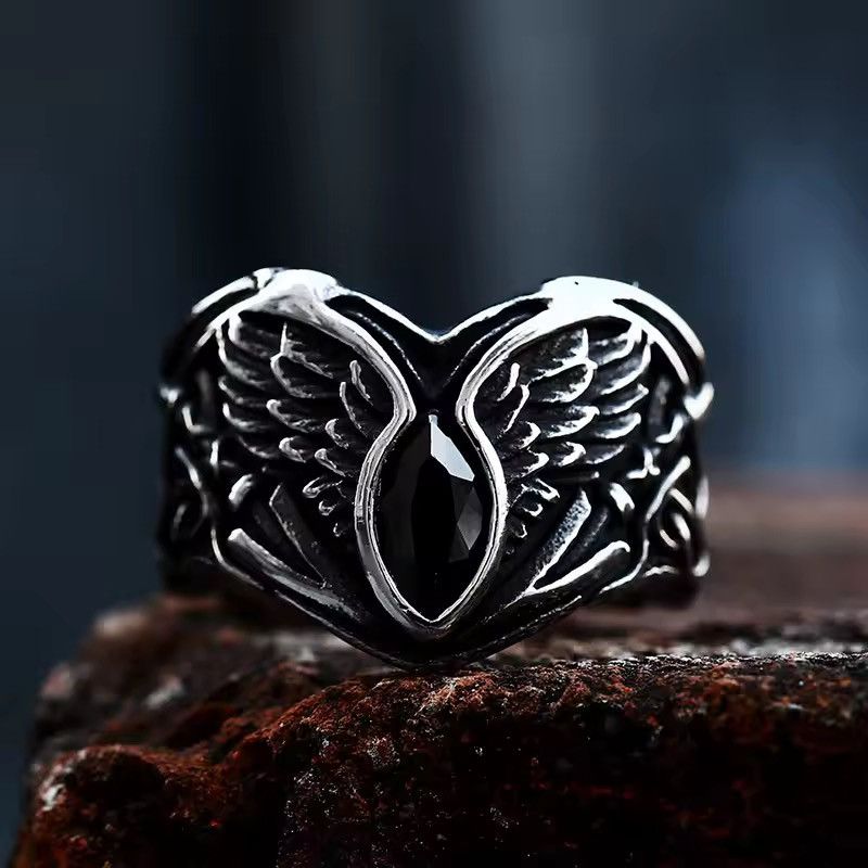Jewelry Eagle Wings With Black Zircon Stones Ring Size ONE SIZE - 1 Thumbnail