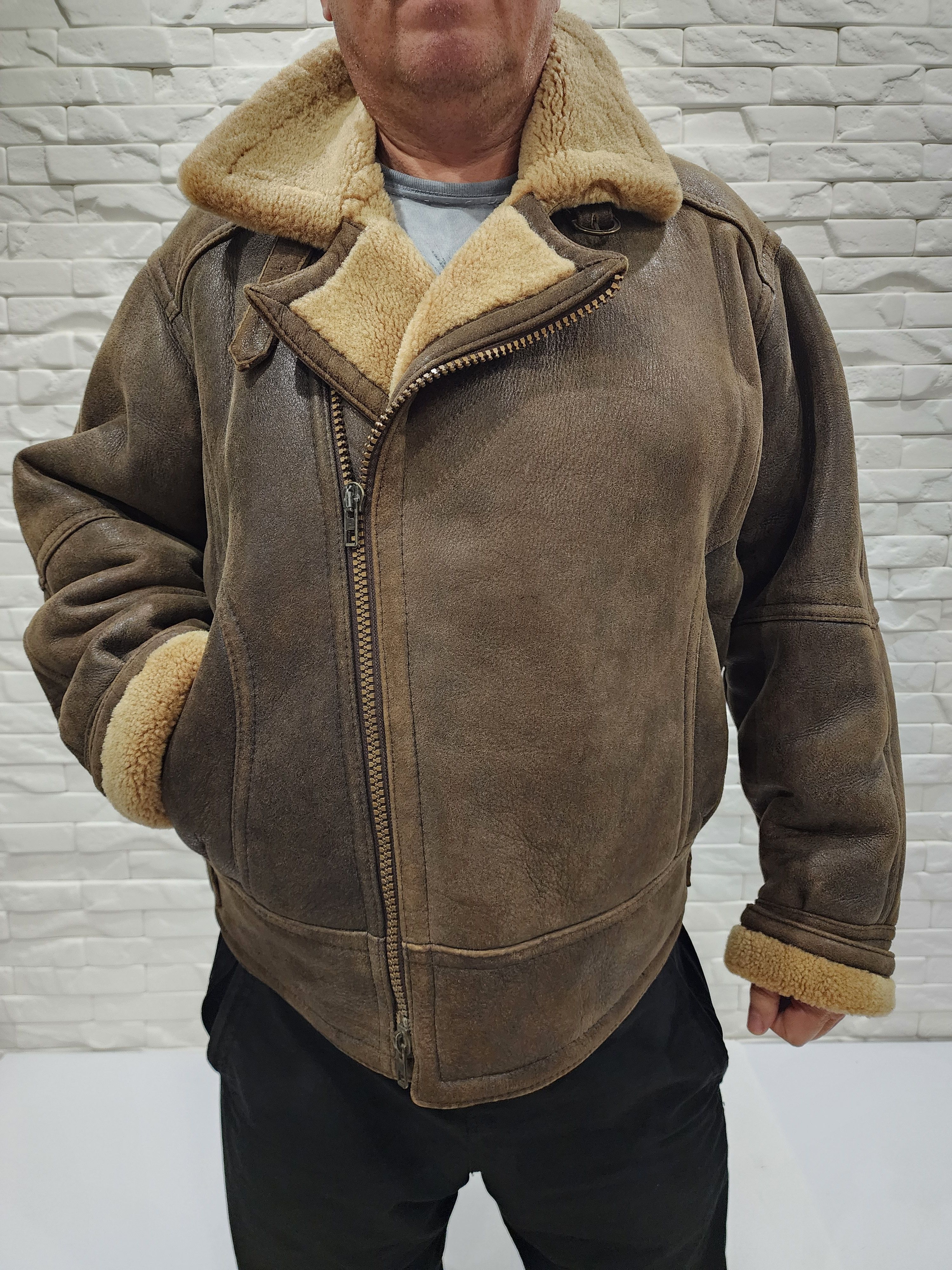 Men's Brown Sheepskin Coat: Genuine Fur Jacket