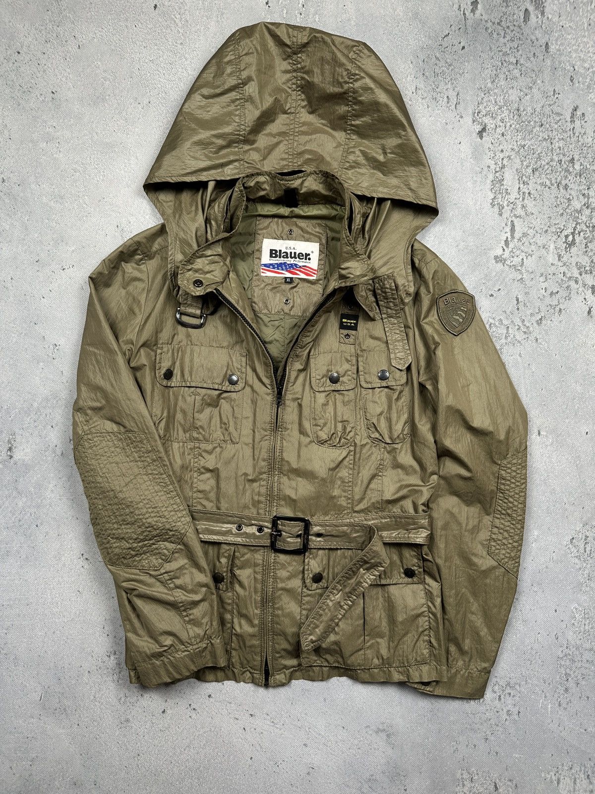 Alpha Industries Blauer USA Military-Style Hooded Belted Nylon Jacket 90s y2k Size XL / US 12-14 / IT 48-50 - 1 Thumbnail