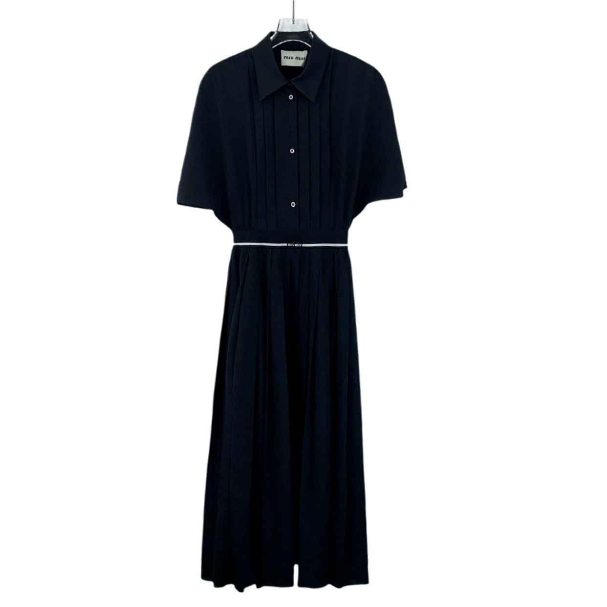 Miu Miu Miu Miu Black Logo Intarsia Pleated Polo Dress (Size S) Size XS / US 0-2 / IT 36-38 - 1 Thumbnail