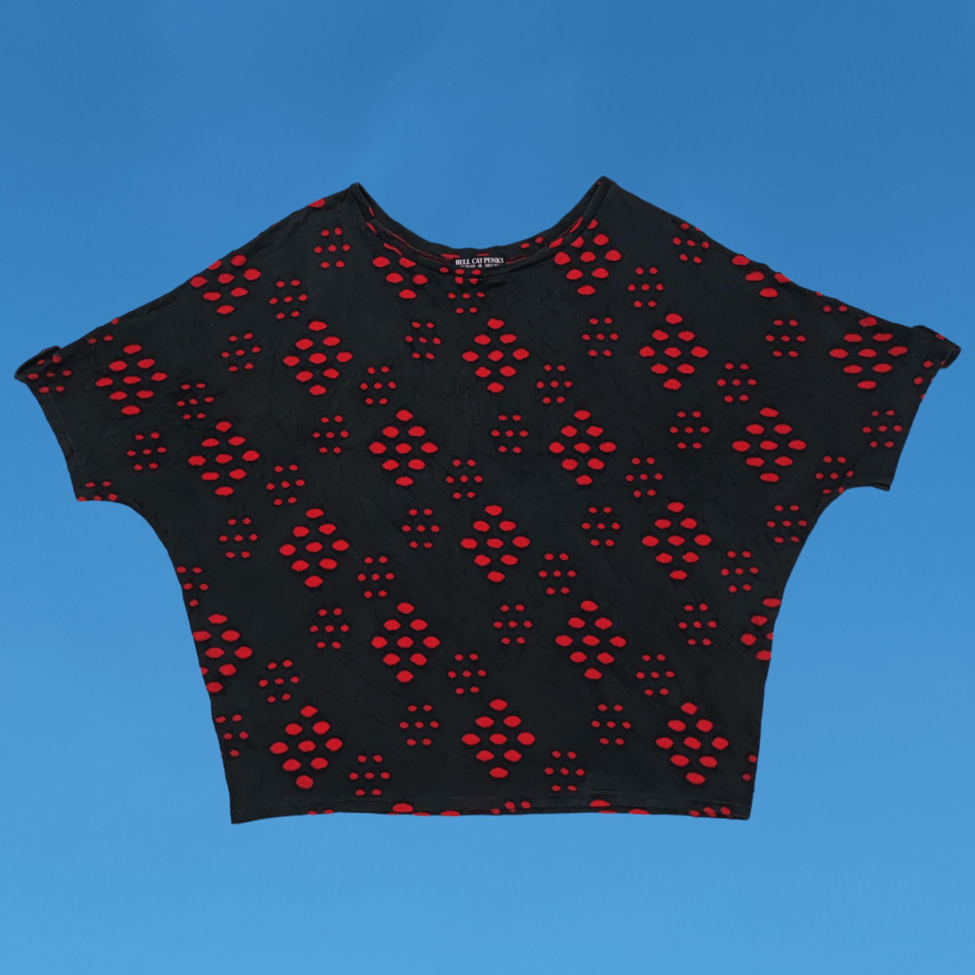 image of Avant Garde Hell Cat Punk Nice Design Crop Tops in Black/Red, Women's (Size Medium)