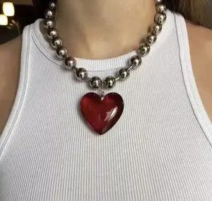 Jewelry Big Red Heart Chain Goth Punk Jewelry Pop Electro Necklace Size ONE SIZE - 1 Thumbnail