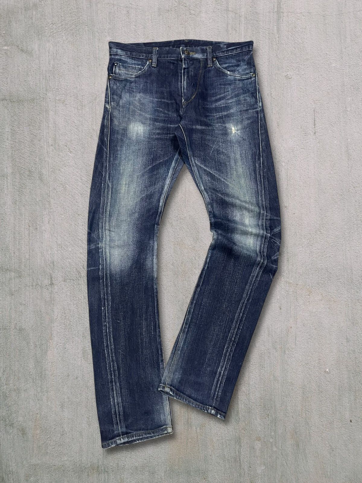 Vintage Japanese Goth Skull Blue Wash Back Buckle Slim Jeans