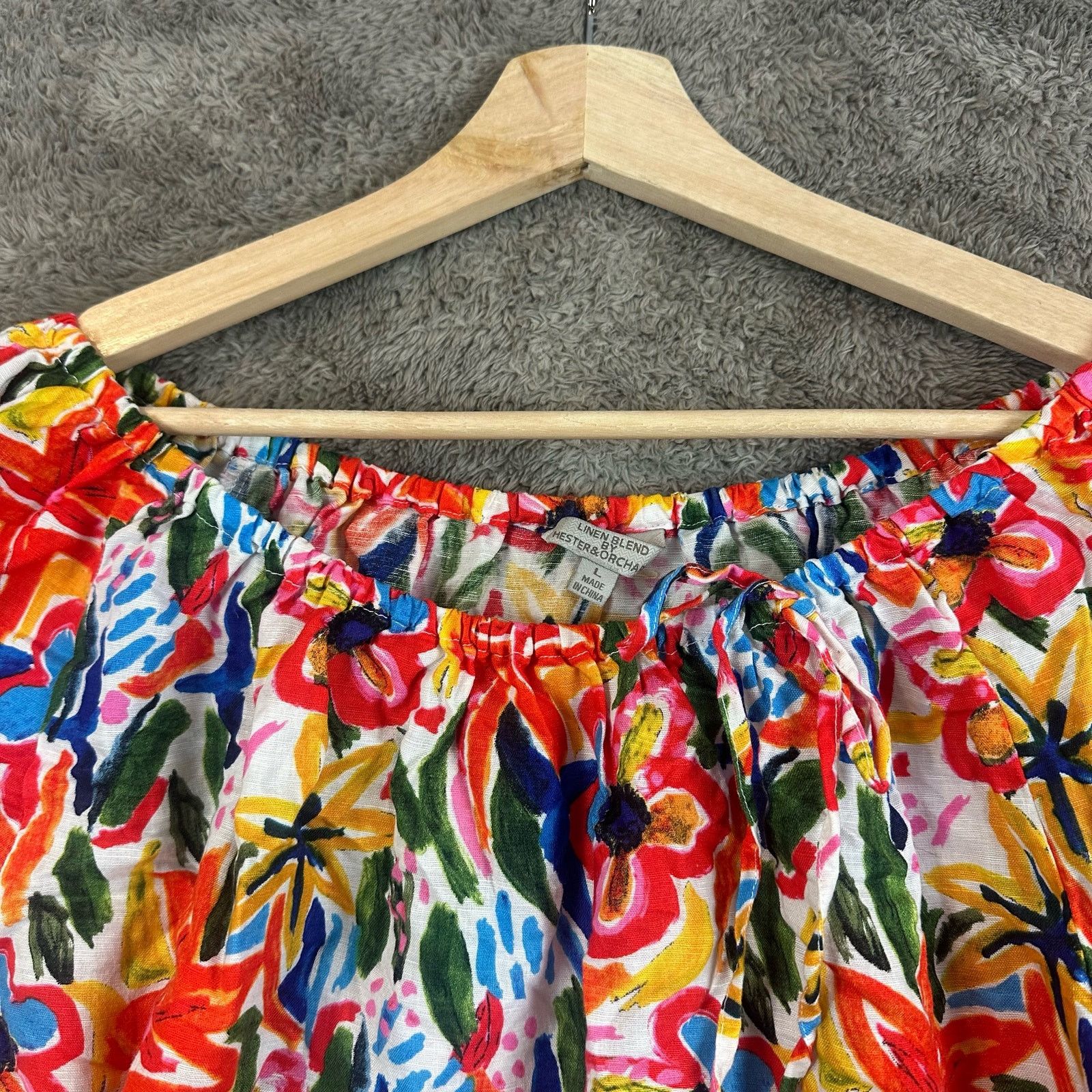Other Hester Orchard Linen L Bright Floral Off Shoulder Top Blouse Size L / US 10 / IT 46 - 3 Thumbnail