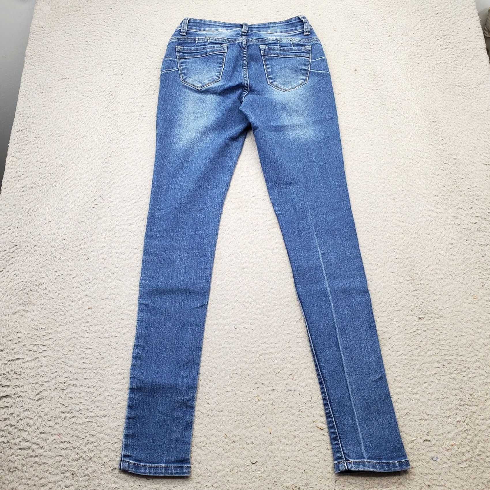 Vintage BOB Skinny Jeans Women's 1/2 Blue Denim Medium Wash Whiskered Low Waist Jeans Womens Blue Denim Slim Fit 1/2 (Note: "Jeans" limits repetition) Size 25" / US 0 / IT 36 - 2 Thumbnail
