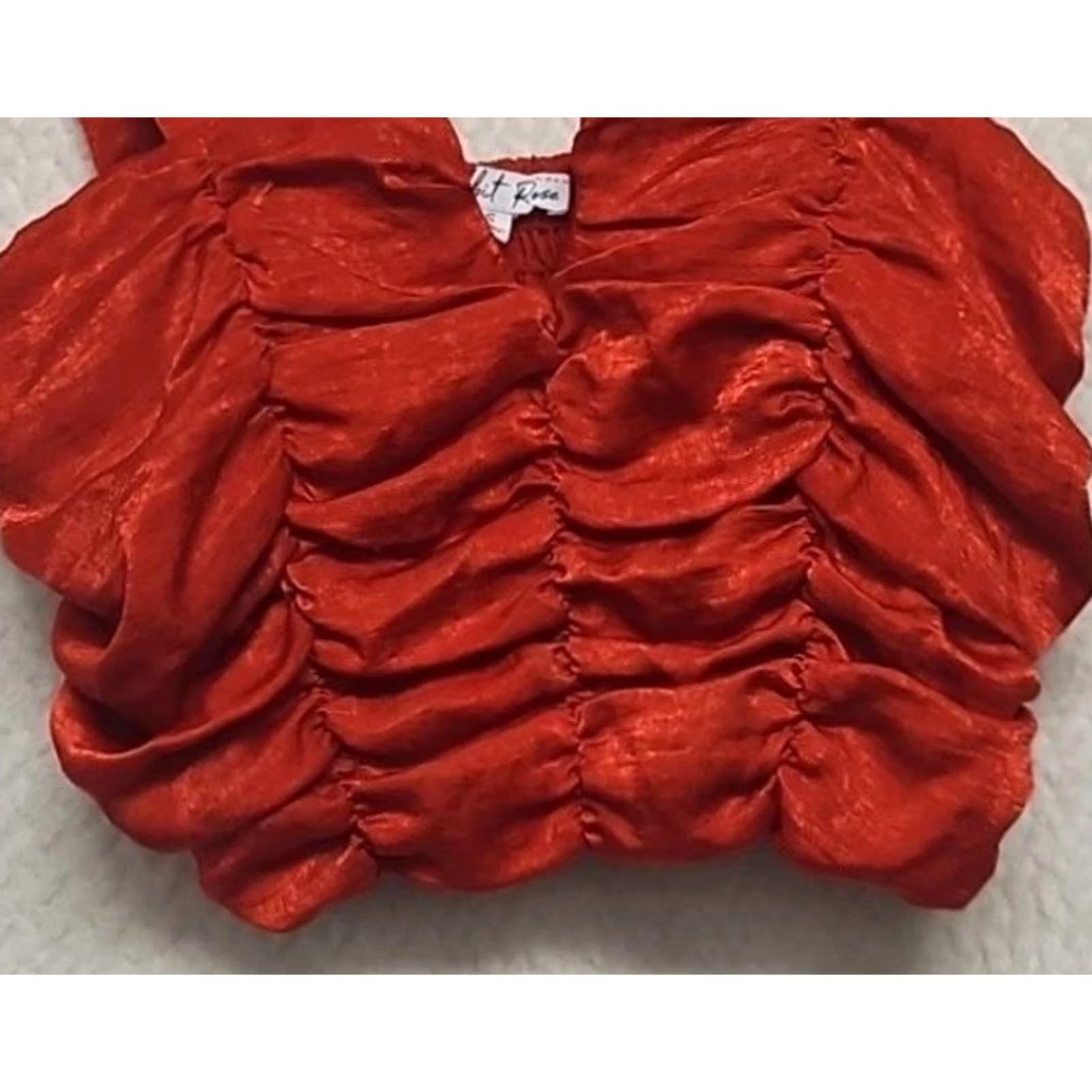 Vintage Rabbit Rose Red Smocked Ruched Crop Top Tank S Women Cottagecore Boho Festival Party Sleeveless Cropped Stretchy"} Size S / US 4 / IT 40 - 2 Thumbnail