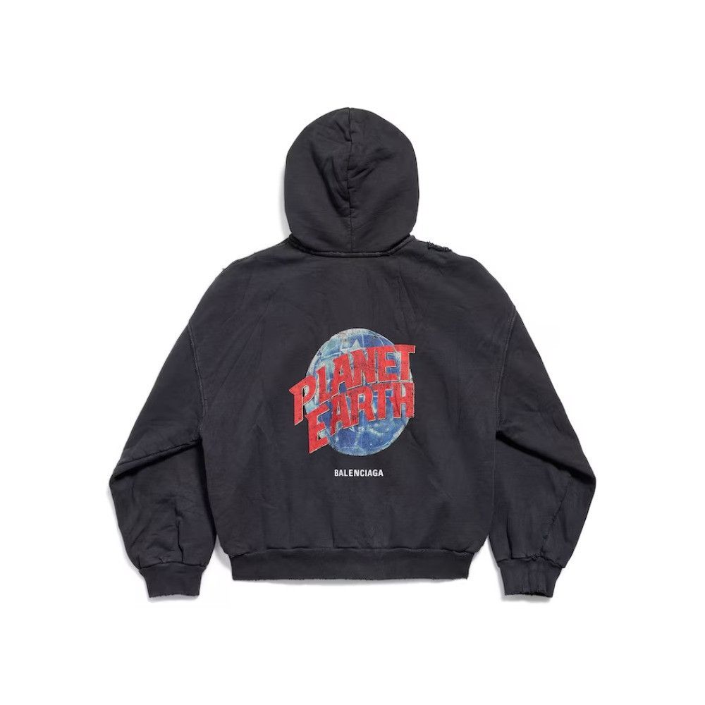 Balenciaga o1w1db10326 Planet Earth Zip-Up Hoodie Regular Fit in Black Size US M / EU 48-50 / 2 - 2 Thumbnail