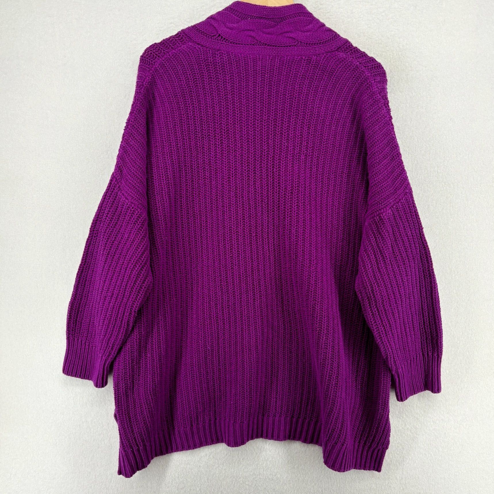 LAUREN RALPH LAUREN Sweater Women 1X Plus Cable Knit V-Neck Cotton Purple Adult Plus Size Pullover Dolman Sleeve Pilling Indicating Purple Womens