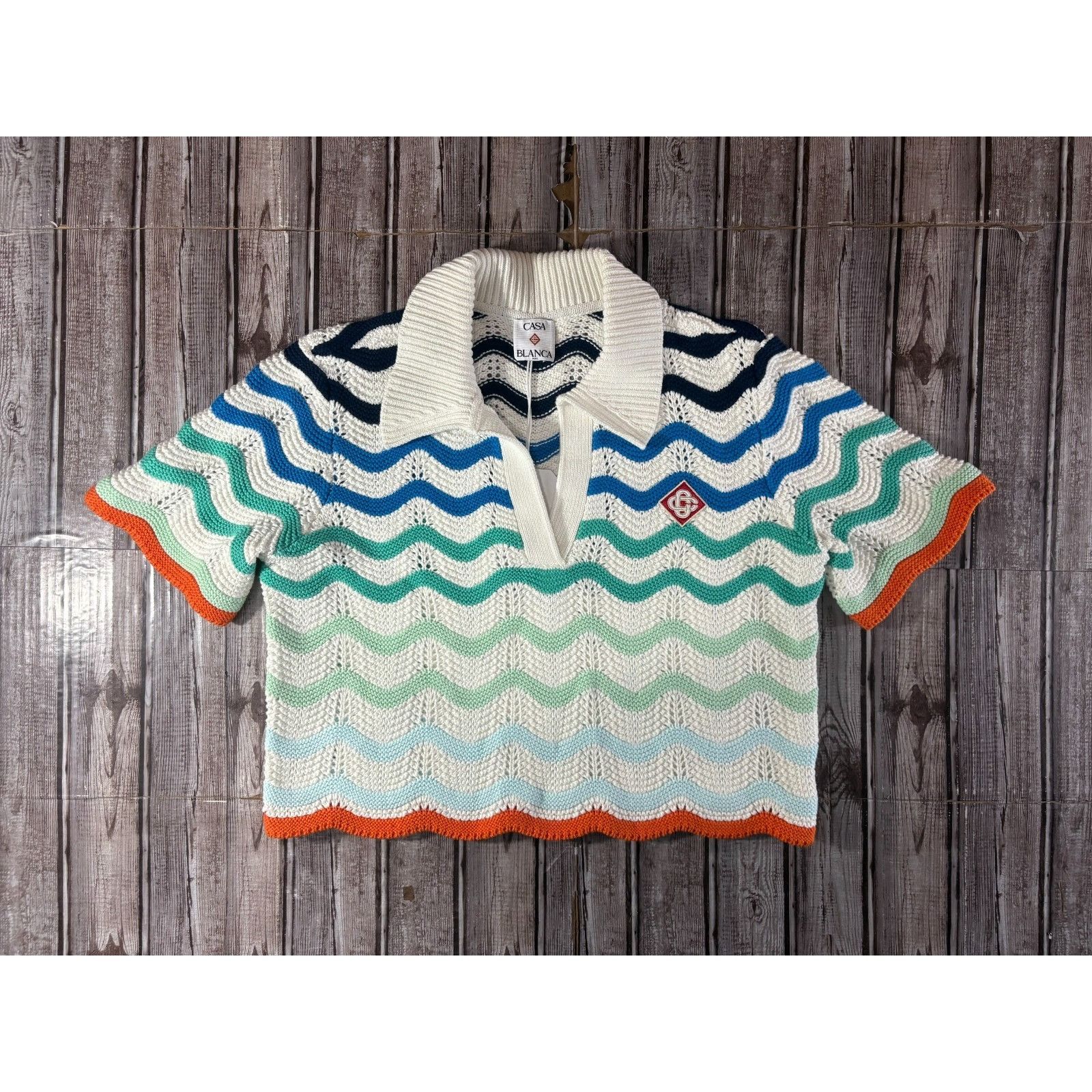 Casablanca CASABLANCA Wavy Crochet Crop Polo Top size XL multicolor NWT Size XL / US 12-14 / IT 48-50 - 9 Thumbnail