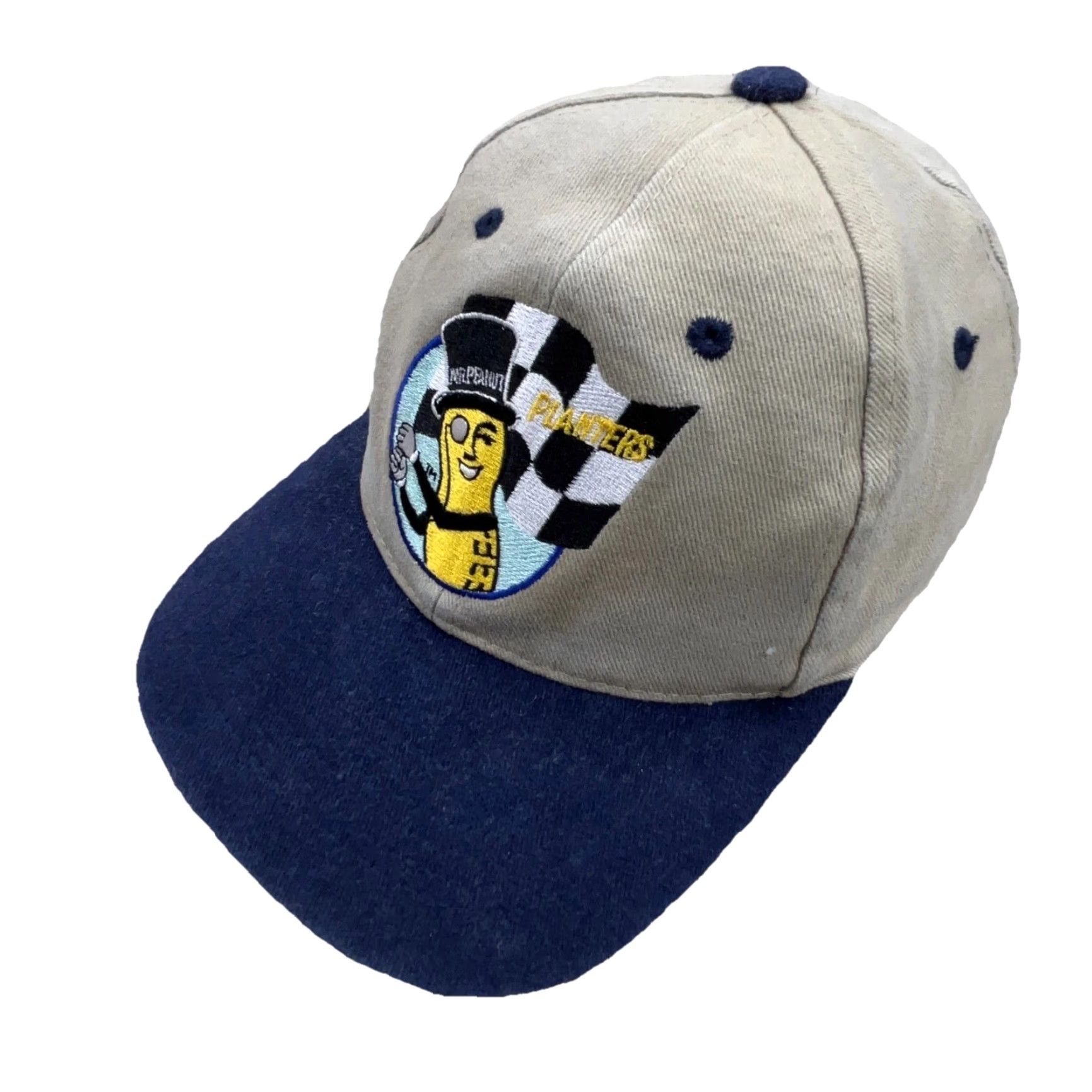 Peanuts Vintage Mr Peanut Planters Hat Cap Baseball Adjustable Cotton Tan Blue 90s Casual Mens Size ONE SIZE - 2 Thumbnail