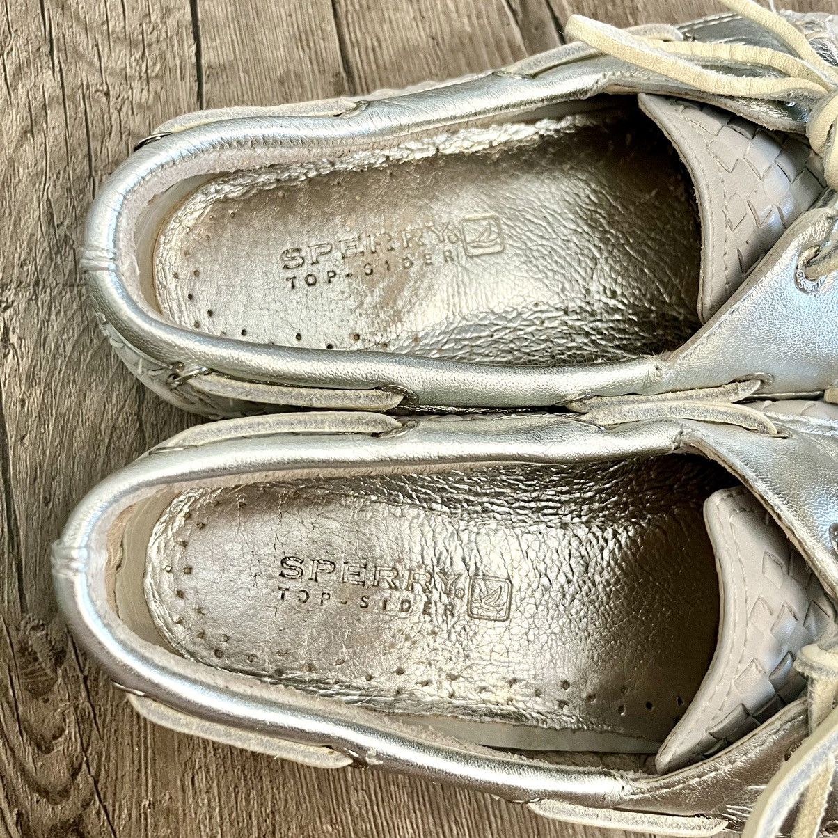 Sperry Sperry Top Slider Gray & Metallic Silver Woven Boat Shoes Size US 6.5 / IT 36.5 - 10 Thumbnail