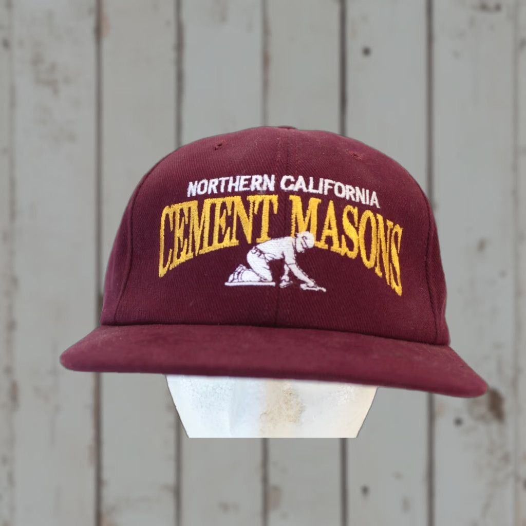 Vintage VINTAGE Northern California Cement Masons Strapback Hat Unbranded Maroon Adjustable 80s 90s Casual Mens Womens Boys Girls Size ONE SIZE - 1 Thumbnail