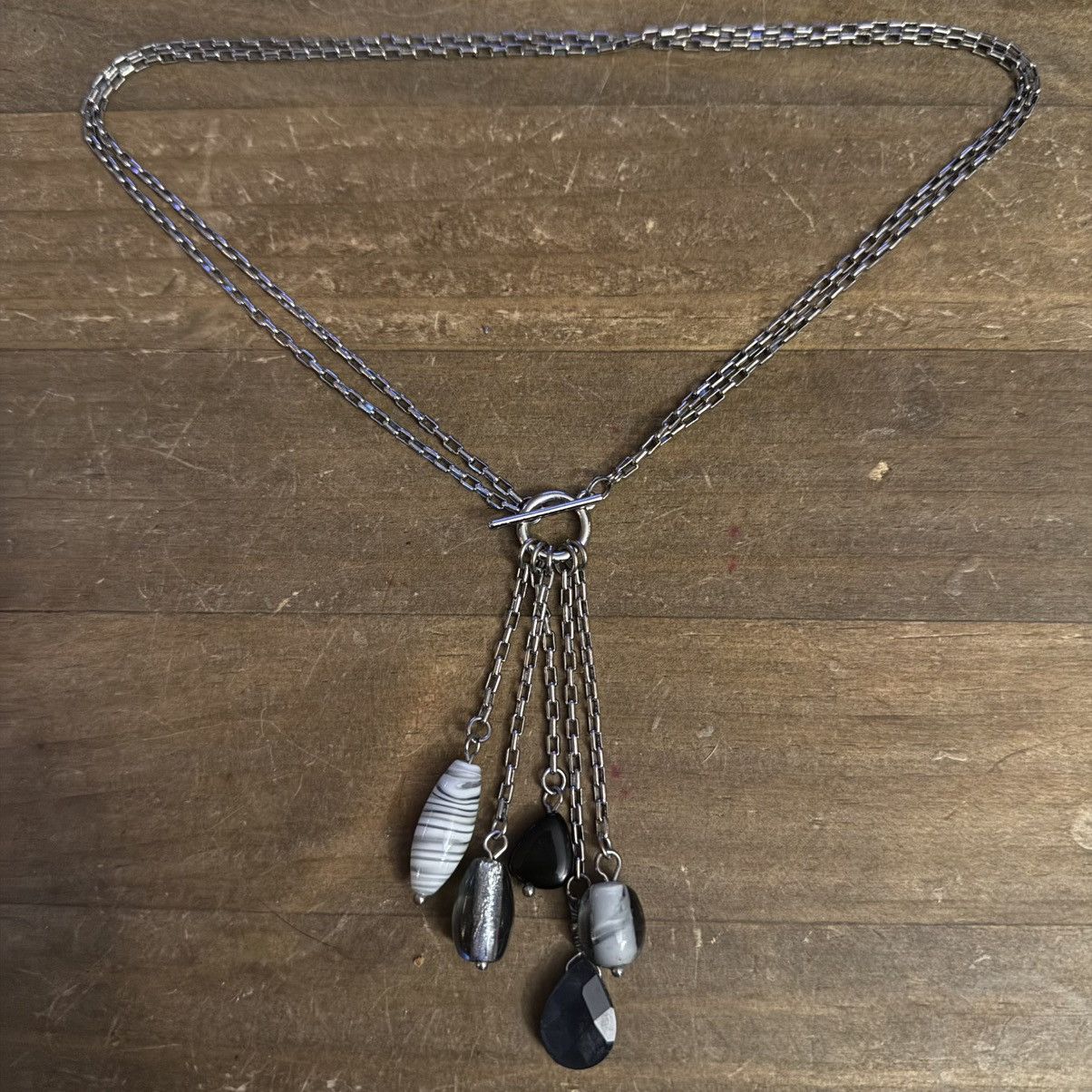 Other Silver tone double strand glass bead tassel toggle necklace Size ONE SIZE - 2 Thumbnail