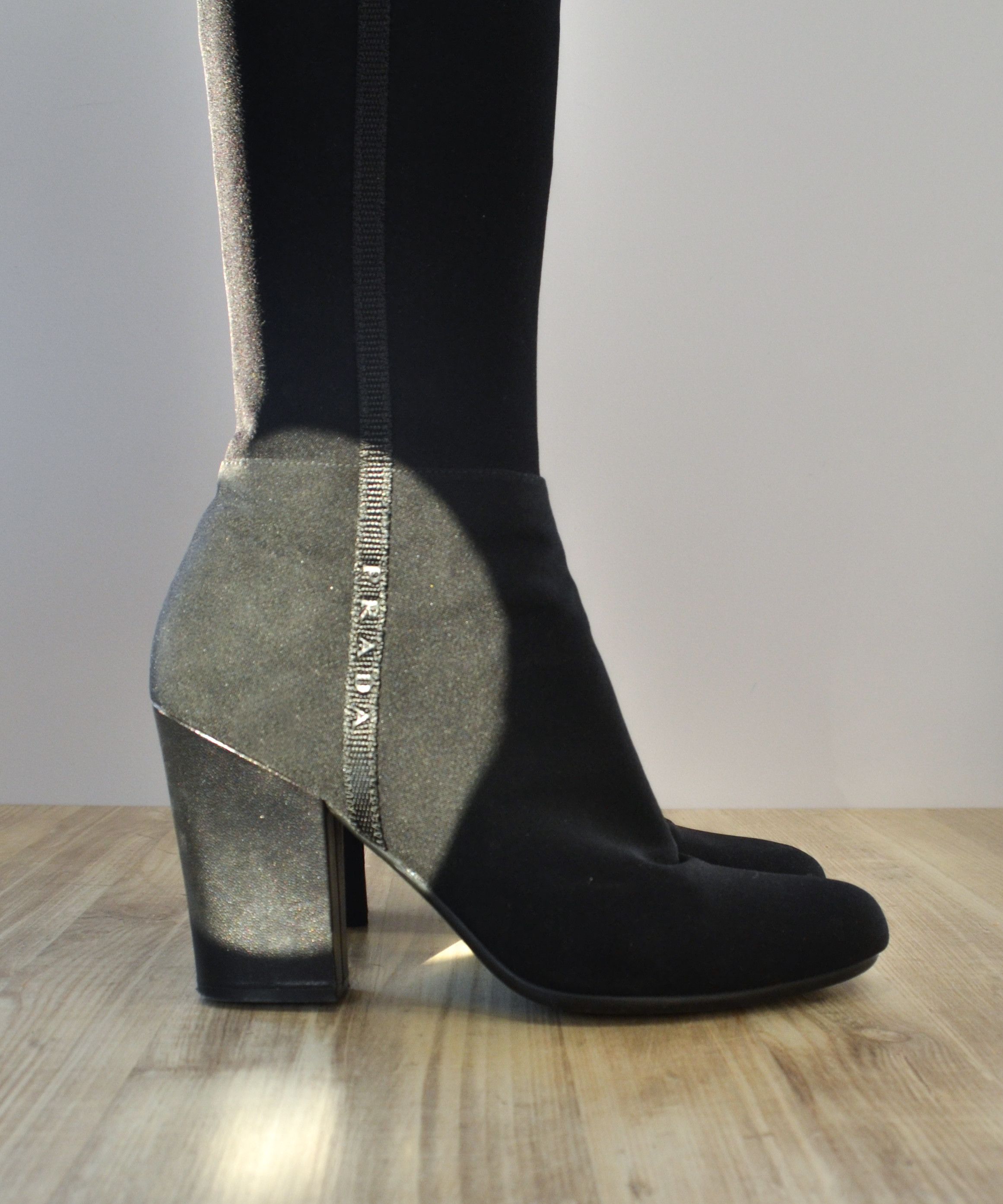 Prada PRADA Boots Neoprene Nylon Logo Heels Zip Shoes Black 39 Size US 9.5 / IT 39.5 - 7 Thumbnail