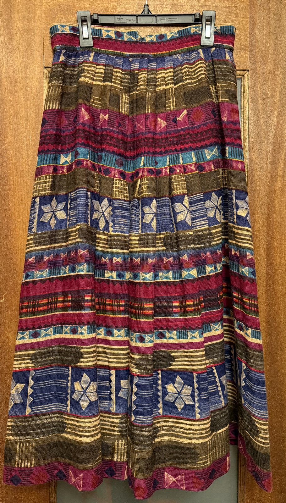 Escada Escada by Margaretha Ley Vtg Berry Wool Aztec Tribal Skirt Size 38" / US 16 / IT 52 - 6 Thumbnail
