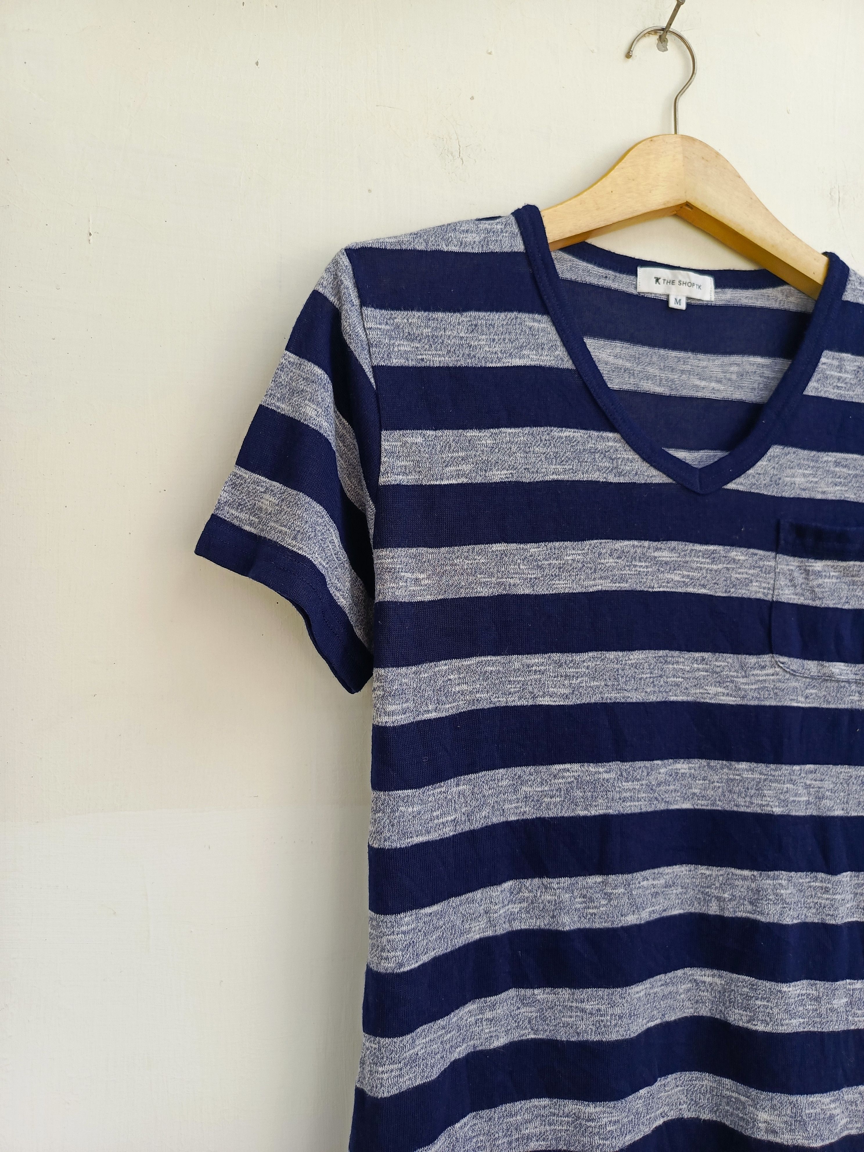 Japanese Brand The Shop TK Takeo Kikuchi Striped V-Neck Pocket Tee Size US M / EU 48-50 / 2 - 4 Thumbnail