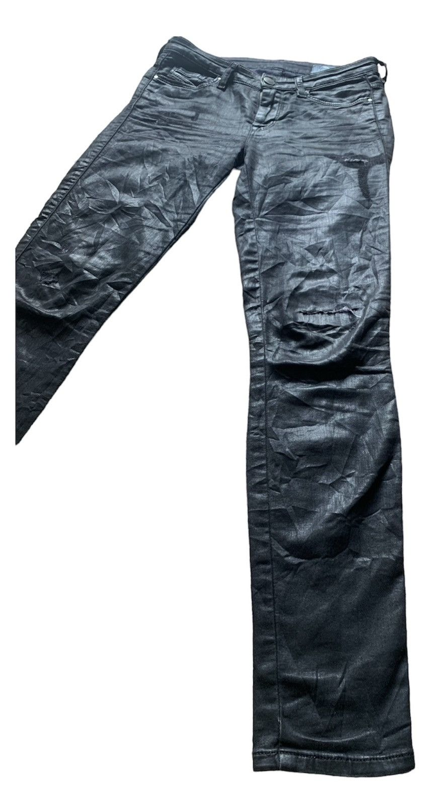 Diesel Black Gold DISTRESSED WAX DENIM COWHIDE LEATHER SLIM FIT Size US 30 / EU 46 - 3 Thumbnail