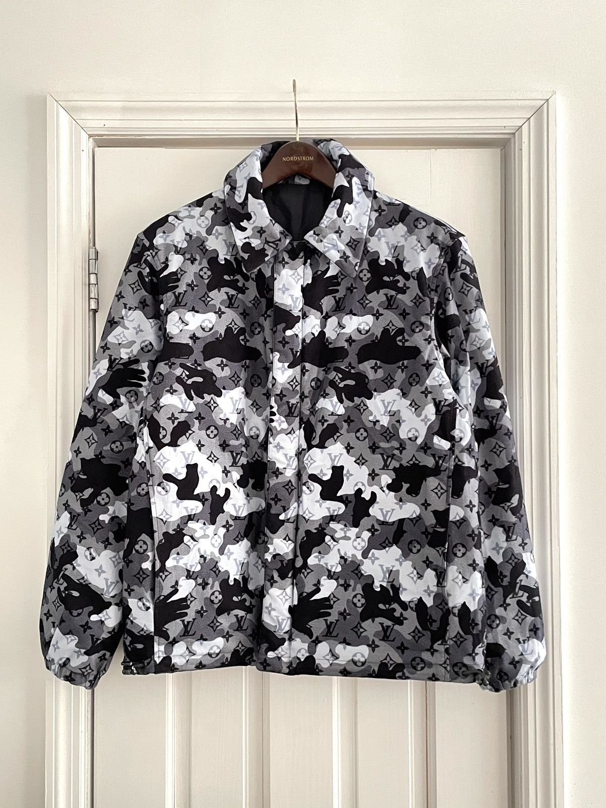 image of Louis Vuitton C/o Virgil Abloh Reversible Camo Coach Jacket in Navy Camo, Men's (Size Small)