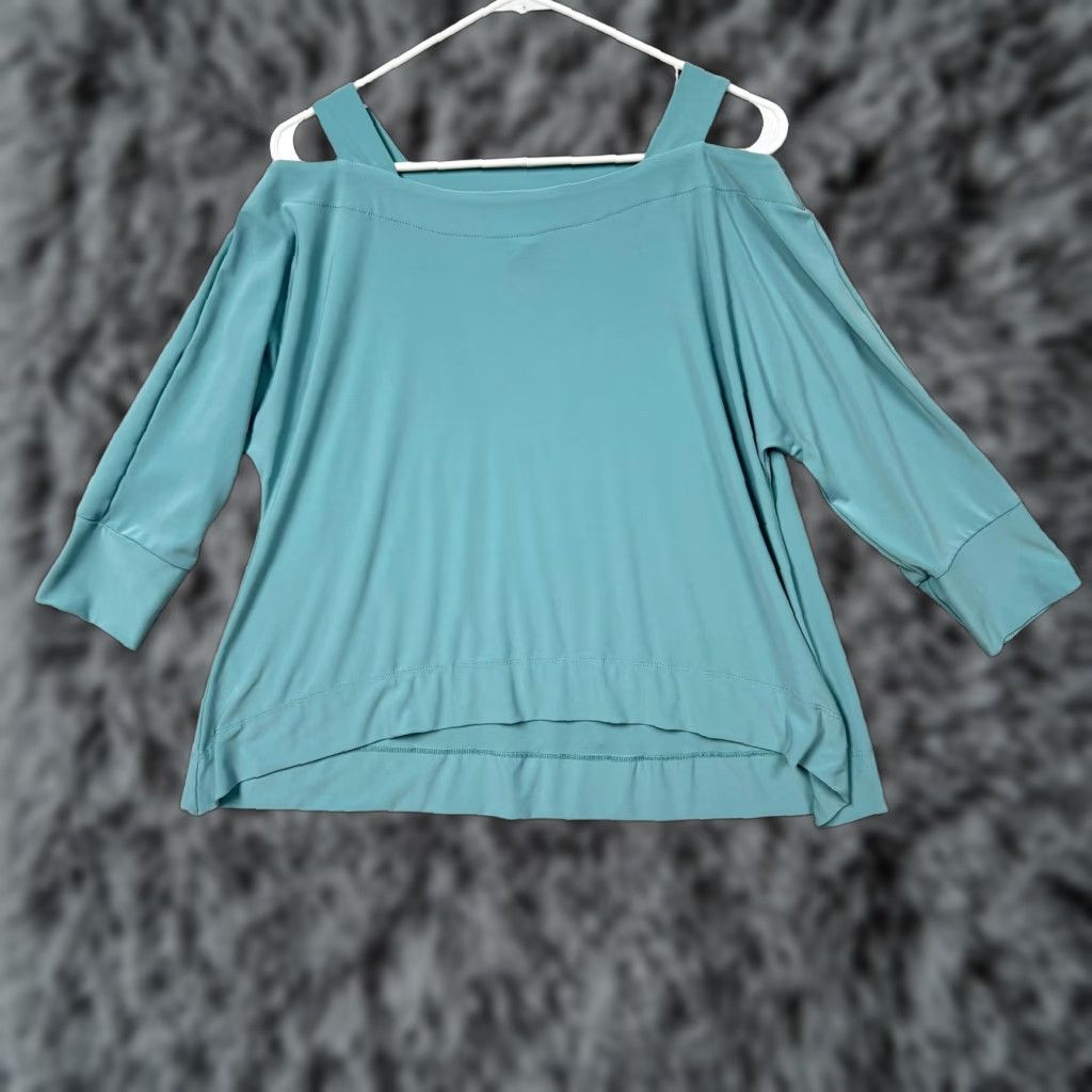 Vintage MarlaWynne Top Womens S Green 3/4 Sleeve Cold Shoulder Relaxed Mermaid T-Shirt off-the-Shoulder Strap Size S / US 4 / IT 40 - 1 Thumbnail
