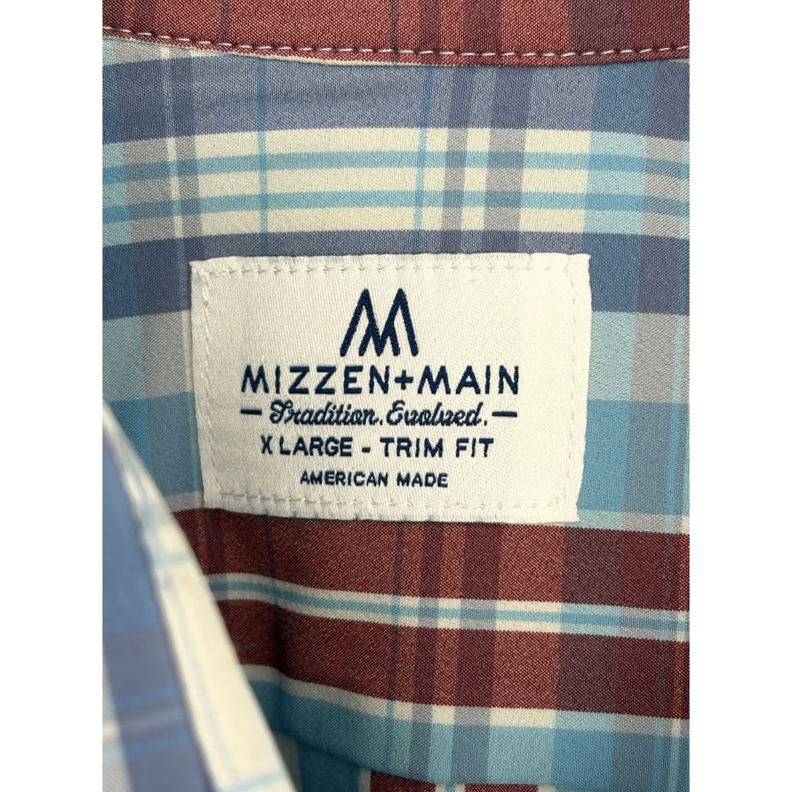 Mizzen+Main Mizzen+Main Shirt Mens Dress Shirt Long Sleeve XL Blue White Red Check Non-Iron Stretch Button Collared Spread Cuff Traditional/Business Casual Size US XL / EU 56 / 4 - 3 Thumbnail