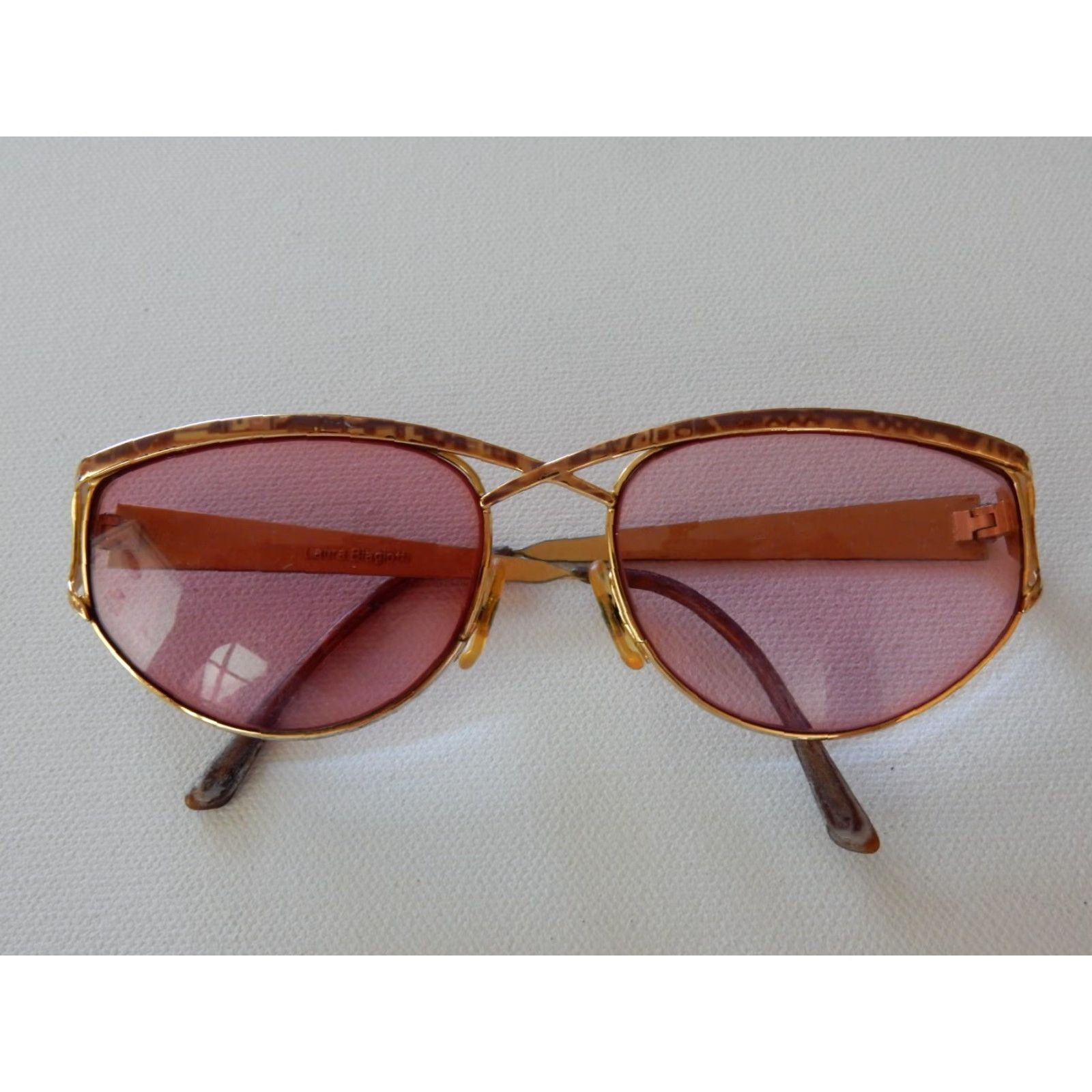Laura Biagiotti VINTAGE Laura Biagiotti Sunglasses Frames Only Women Adult Sunglasses Gold-Beige-Brown Lens Prescription Magnified Size ONE SIZE - 4 Thumbnail