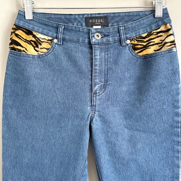 Guess Y2K Guess Bootcut Cropped Jeans w/ Faux Fur Trim - 28" Size 28" / US 6 / IT 42 - 4 Thumbnail