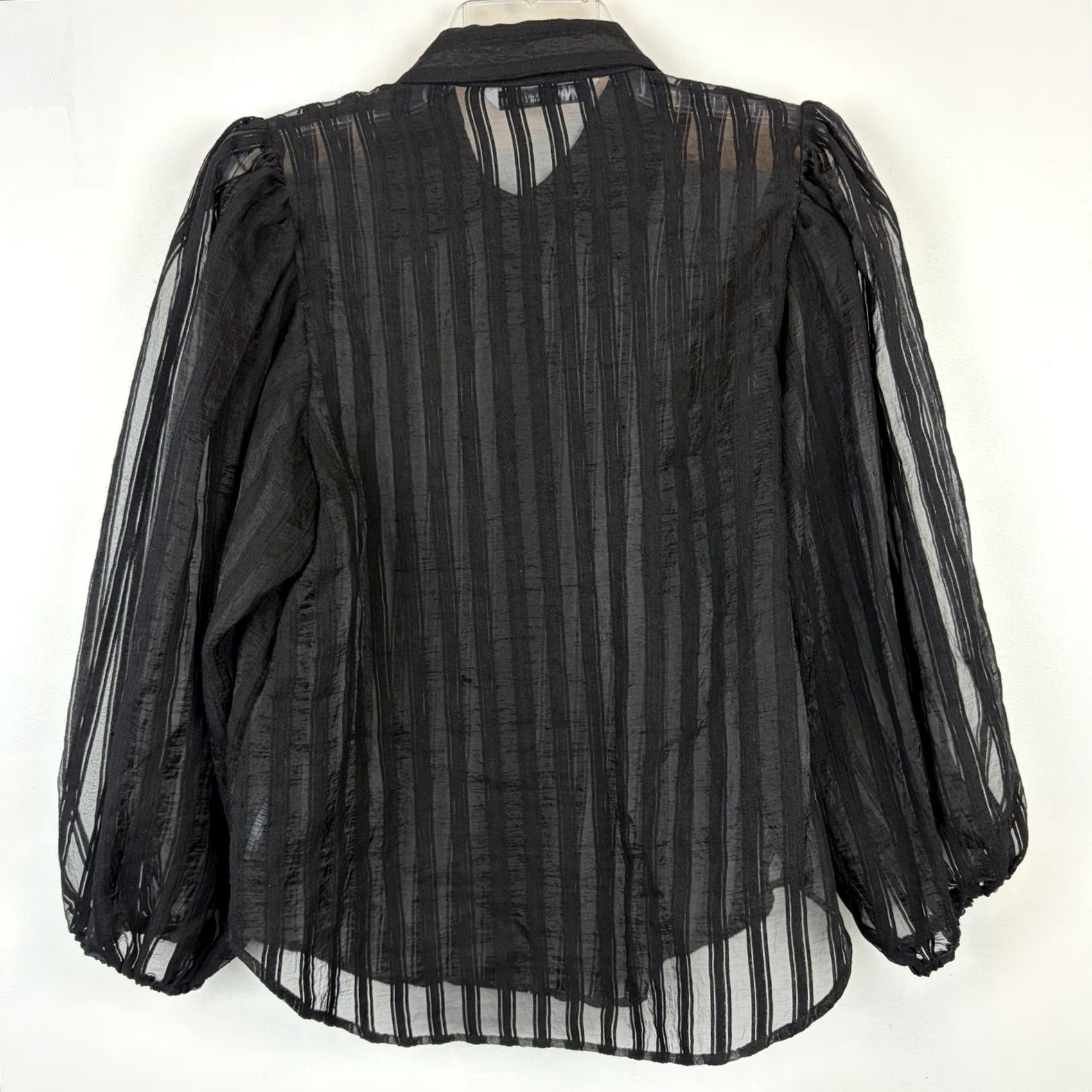 Zara Zara Blouse Shirt Womens Small Black Viscose Sheer Striped Button Collared Blouse Size S / US 4 / IT 40 - 2 Thumbnail
