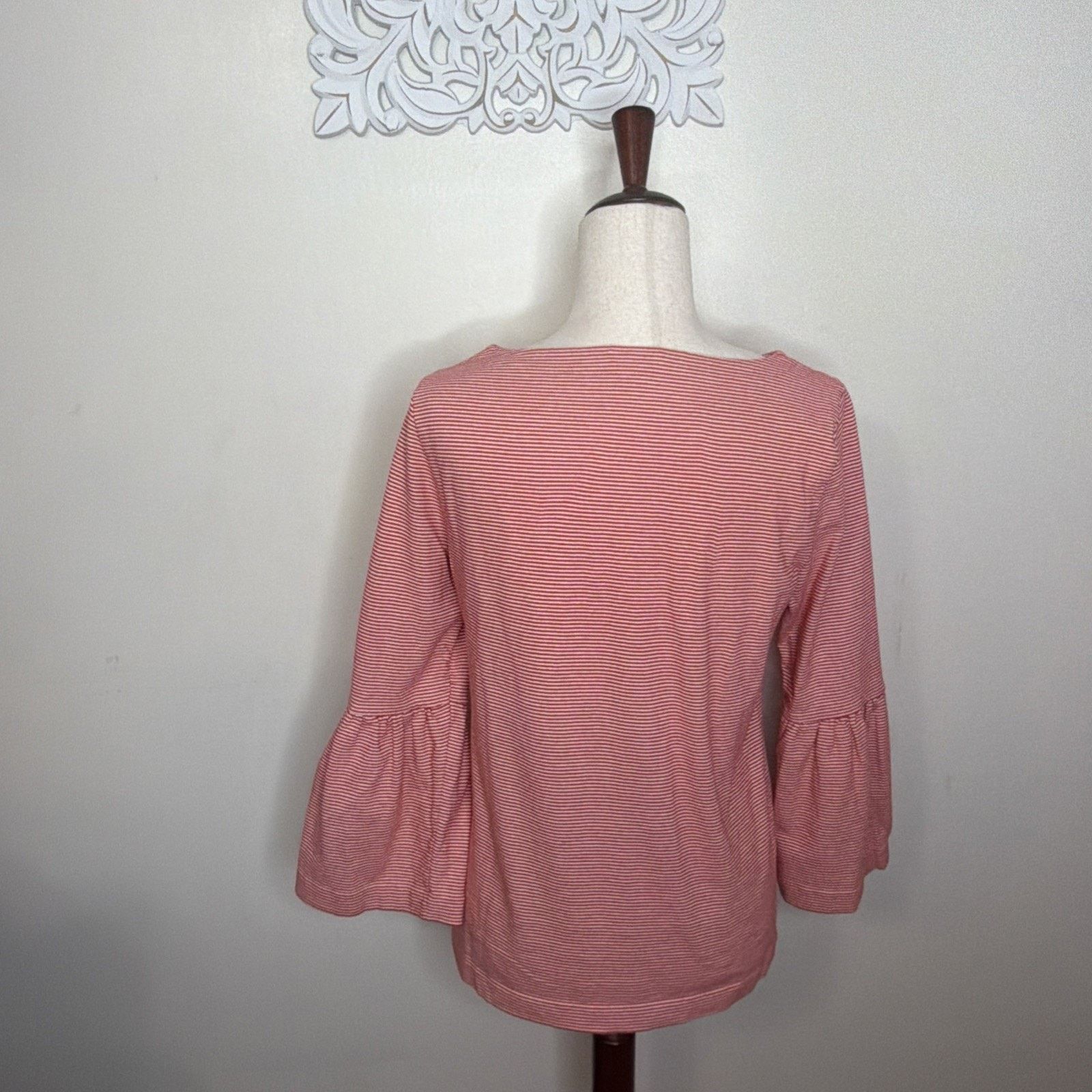 J.Crew J.Crew size M Top RED WHITE Micro Stripe Bell Sleeves Size M / US 6-8 / IT 42-44 - 8 Thumbnail