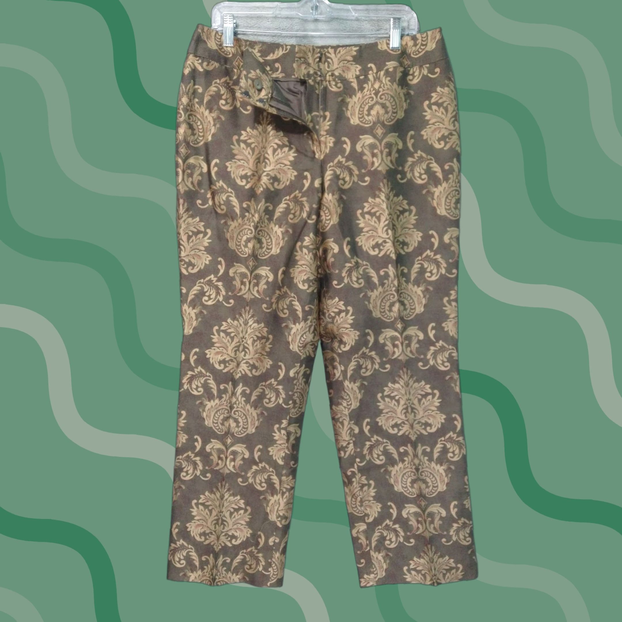 Talbots Talbots Pants Womens 14 Petite Brown Damask Silk Wool Jacquard Brocade Trouser Size 32" / US 10 / IT 46 - 1 Thumbnail