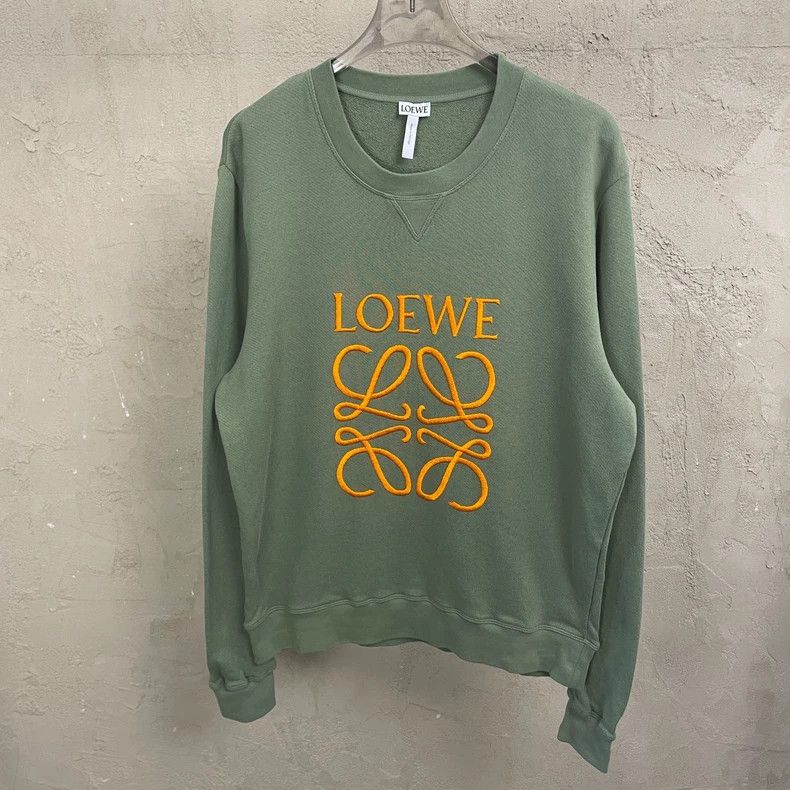 Loewe loewe Gray-green round-neck sweatshirt with orange embroide Size US M / EU 48-50 / 2 - 1 Thumbnail