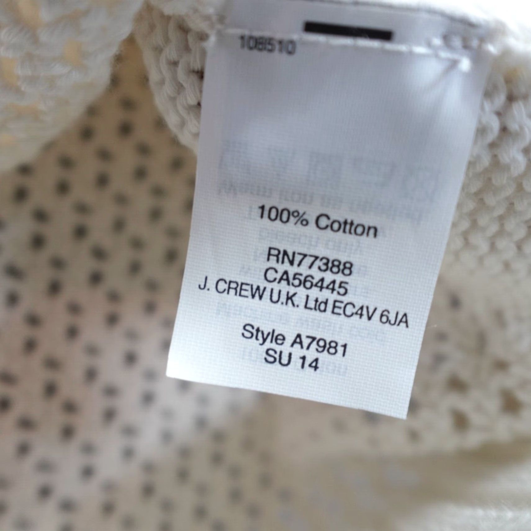 J.Crew J.CREW Sweater Womens Small White Open-Knit Crew Neck 3/4 Sleeve Cotton Pullover 100% Knit Ivory A7981 Size S / US 4 / IT 40 - 5 Thumbnail