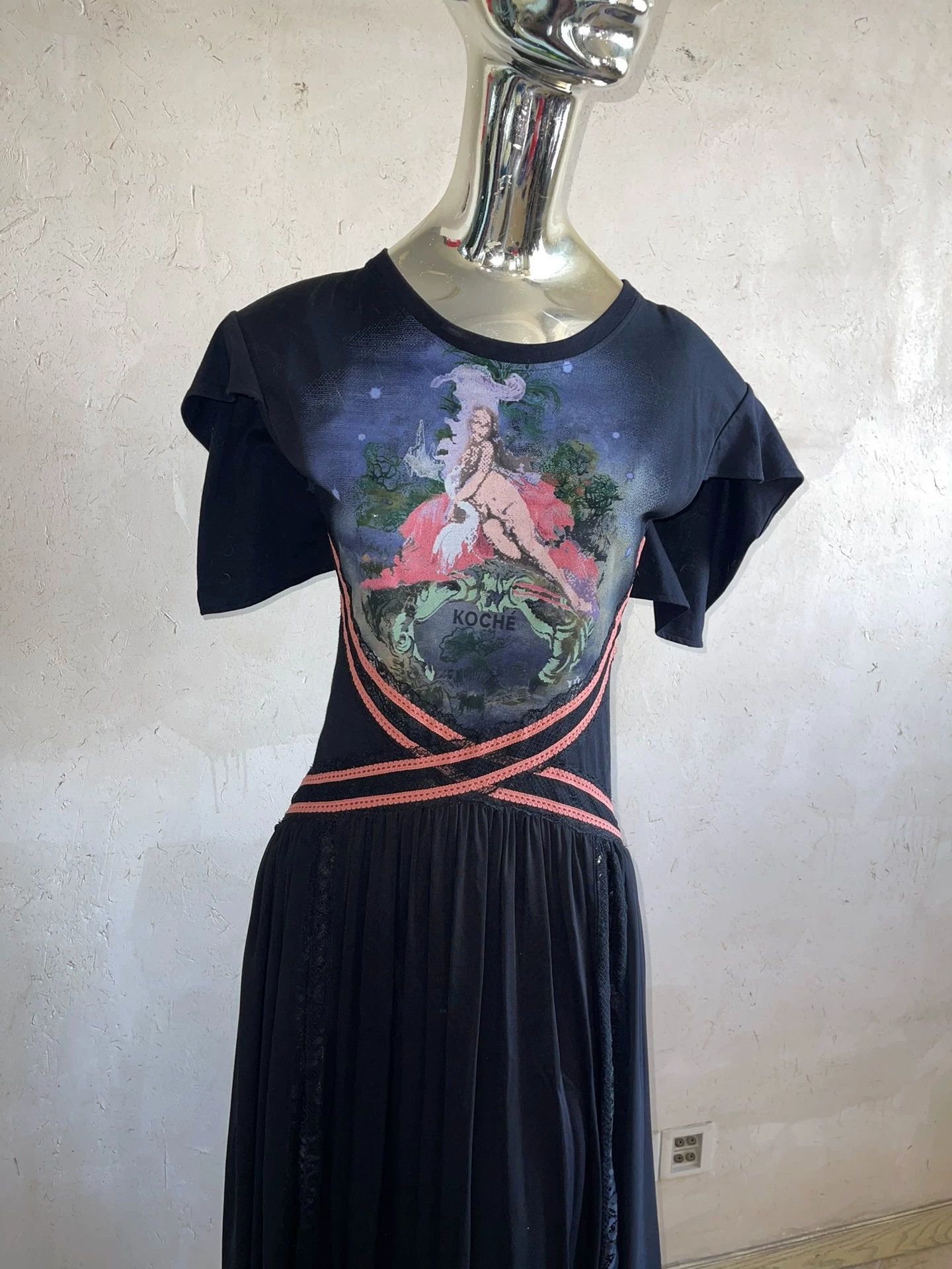 Other KOCHÉ Runway Shoulder Pads Lace-Inset Dress Size S Size S / US 4 / IT 40 - 2 Thumbnail