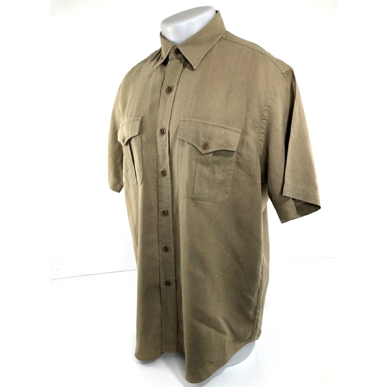 Polo Ralph Lauren Polo / Ralph Lauren Shirt Linen Blend Mens Lg Classic Safari Shirt Light Brown, Short Sleeve, Button-Up Size US L / EU 52-54 / 3 - 3 Thumbnail