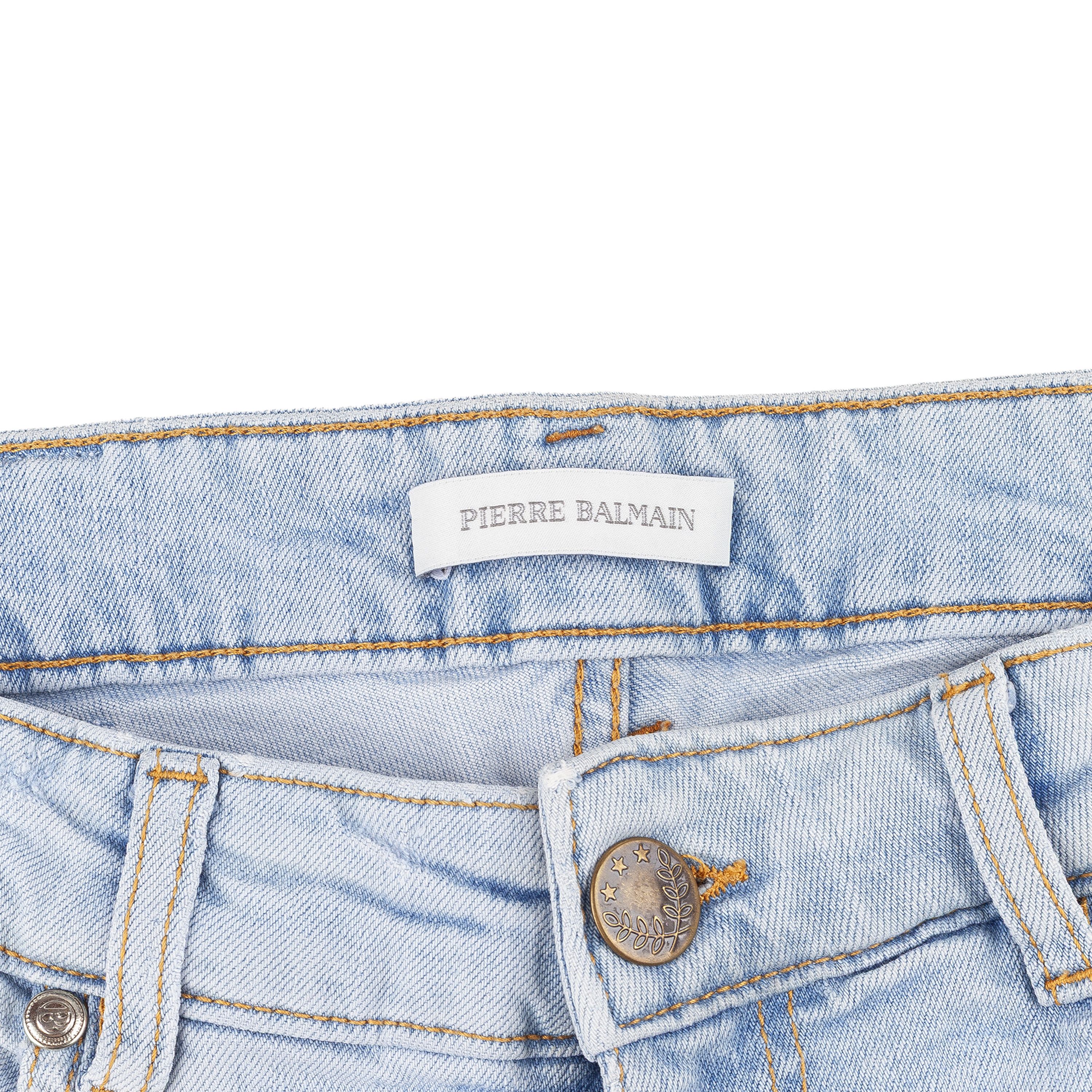 Balmain Pierre Balmain Blue Denim Distressed Biker Skinny Jeans Size US 31 - 3 Thumbnail