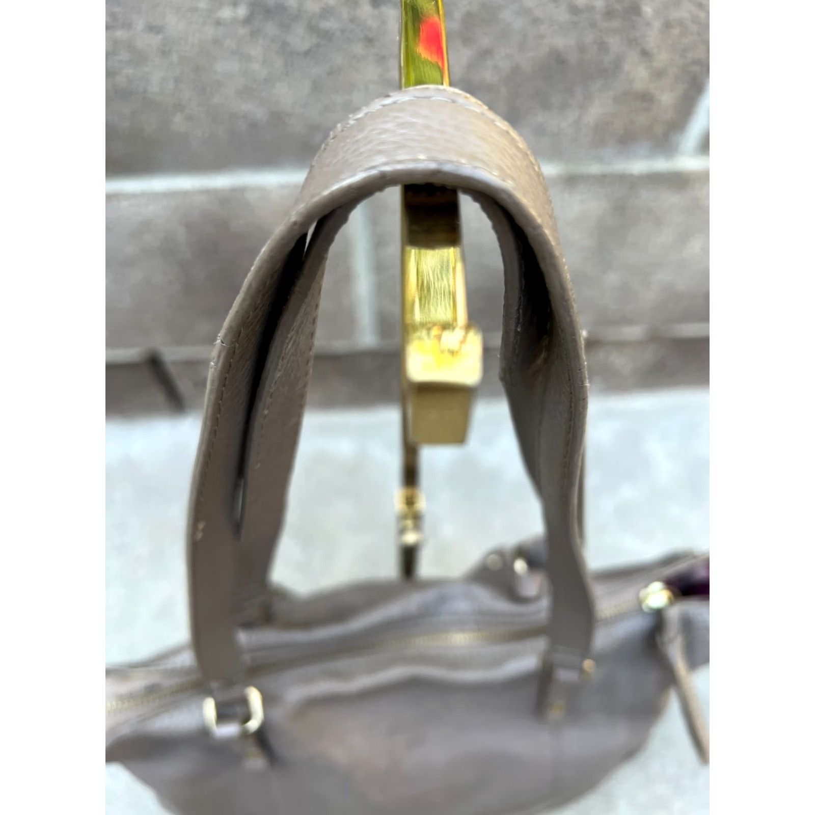 Vintage Kooba Satchel Shoulder Bag Purse Women's Leather Zipper Brown Crossbody Gray Brown Purled Pebbled Handbag Medium 14W x 12H x 4D Size ONE SIZE - 7 Thumbnail