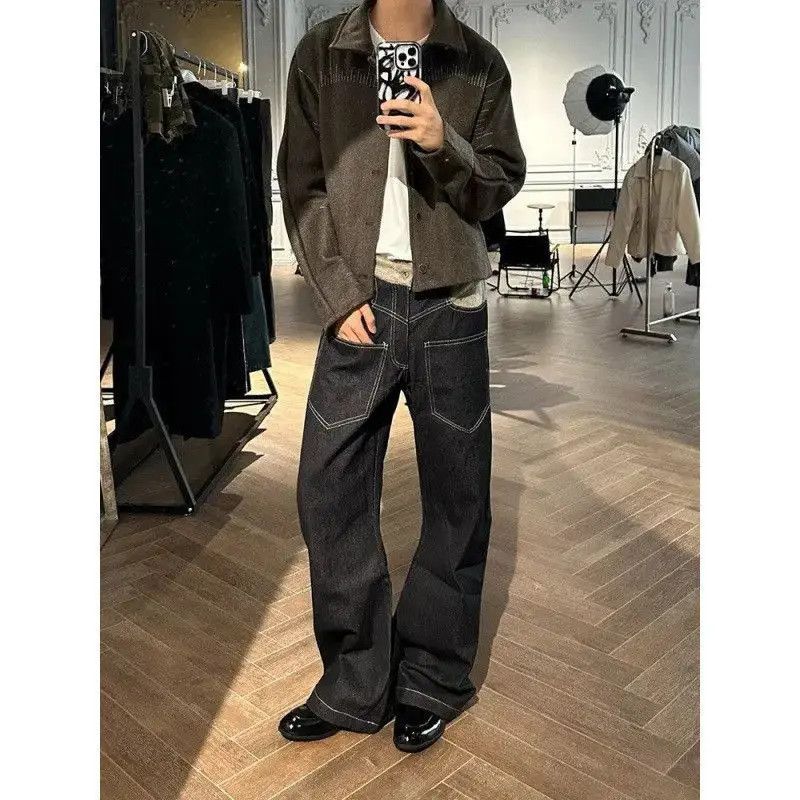 Japanese Brand Retro straight tube micro flared patchwork jeans Size US 32 / EU 48 - 3 Thumbnail