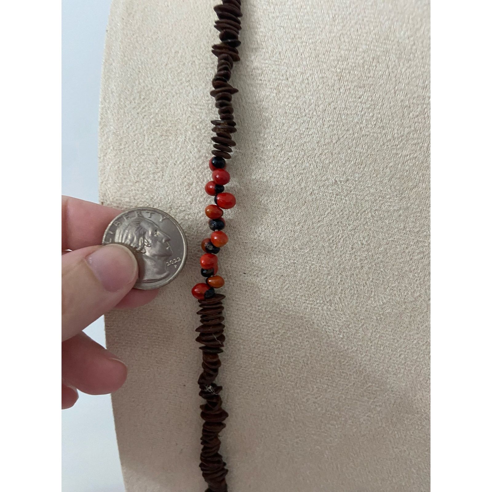 Handmade Red and brown wood chip necklace Size ONE SIZE - 2 Thumbnail