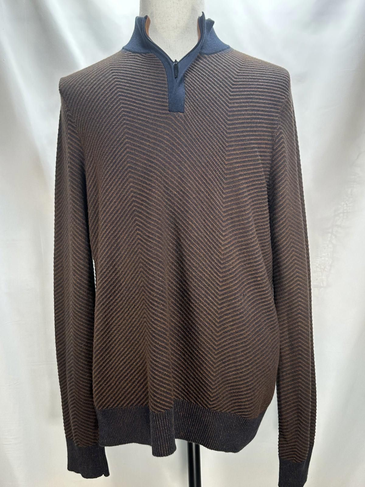Perry Ellis Perry Ellis 1/4 Zip Double Knit Fabric Pullover Brown Mens L Size US L / EU 52-54 / 3 - 1 Thumbnail