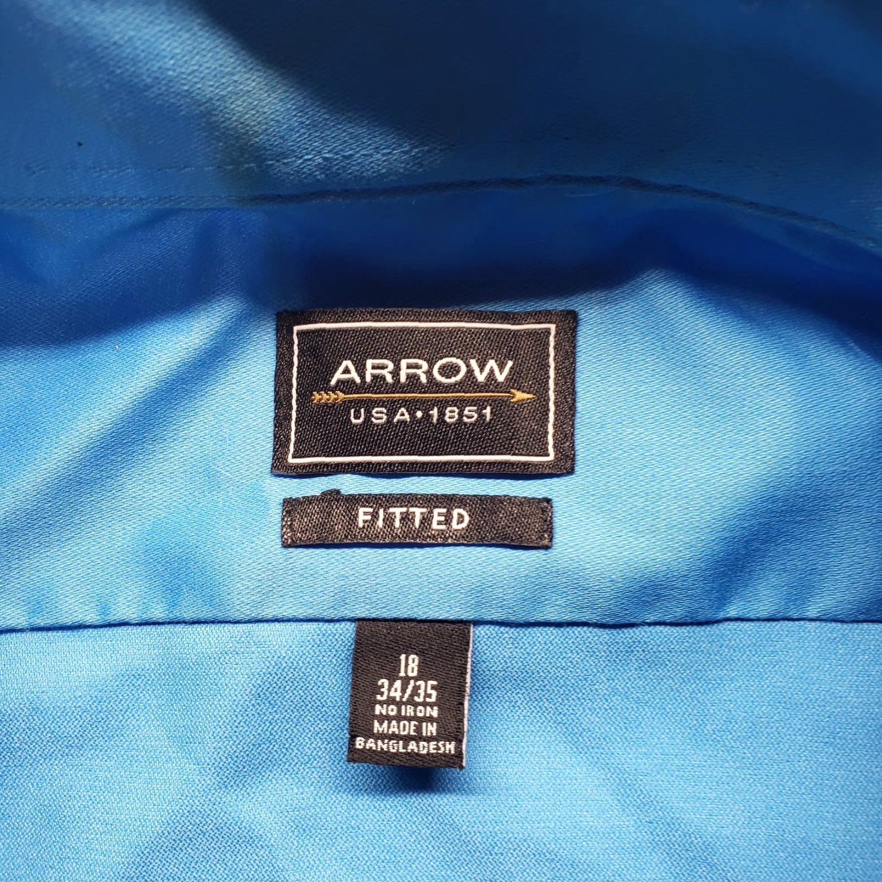 Arrow Arrow Shirt Men Button-Up Solid Blue Long Sleeve 18 34/35 Regular Fit Cotton Blend Polo Collar Button-Front Size US XXL / EU 58 / 5 - 3 Thumbnail