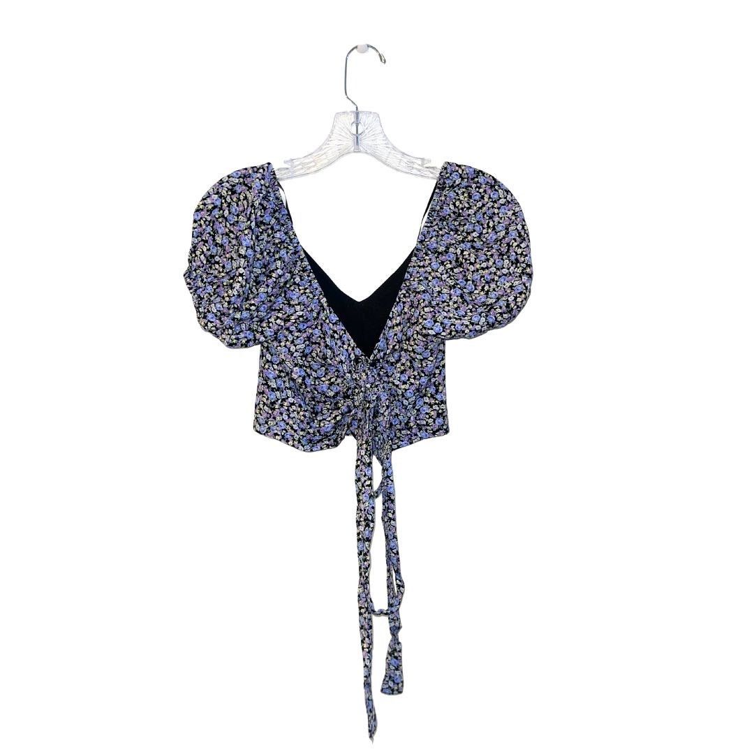 Forever 21 Floral Crop Top Ruched Back Tie Puff Sleeves Y2K Festival Size S / US 4 / IT 40 - 3 Thumbnail