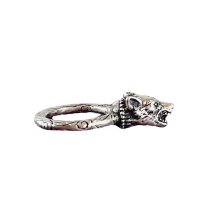 image of Gucci Silver Wolf GG Logo Rings Size 16, Men's