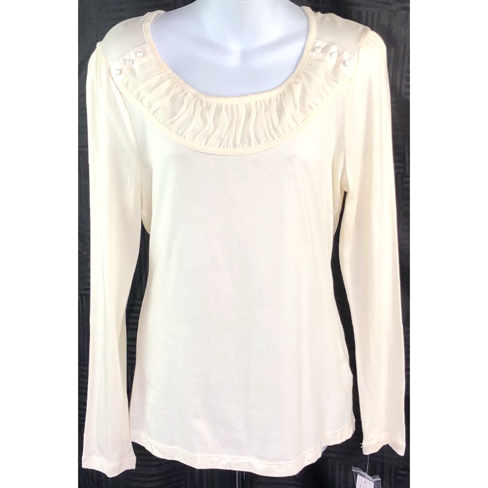 Vintage NWT Elle top blouse L ivory ruched scoop neck long sleeves Jersey Modal Size L / US 10 / IT 46 - 5 Thumbnail