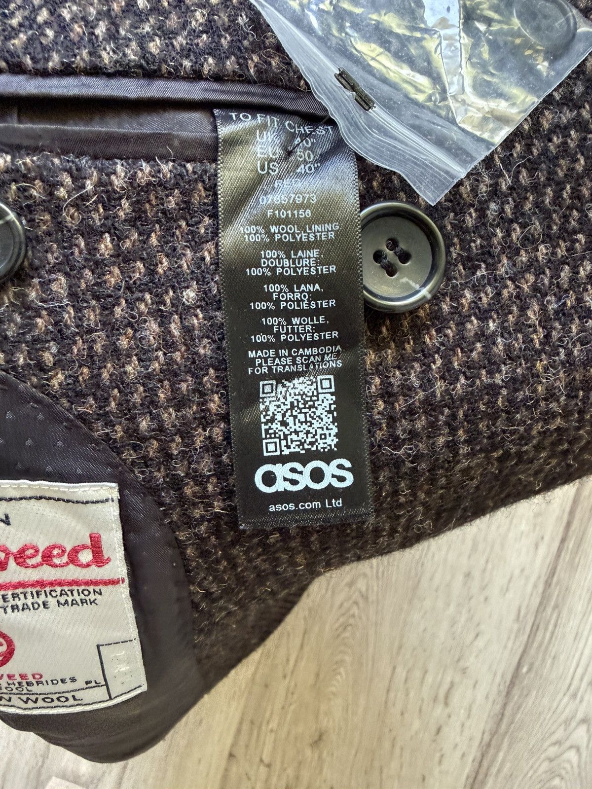 Harris Tweed ASOS Harris Tweed Wool Double Breasted Blazer Jacket Brown Size 40S - 23 Thumbnail